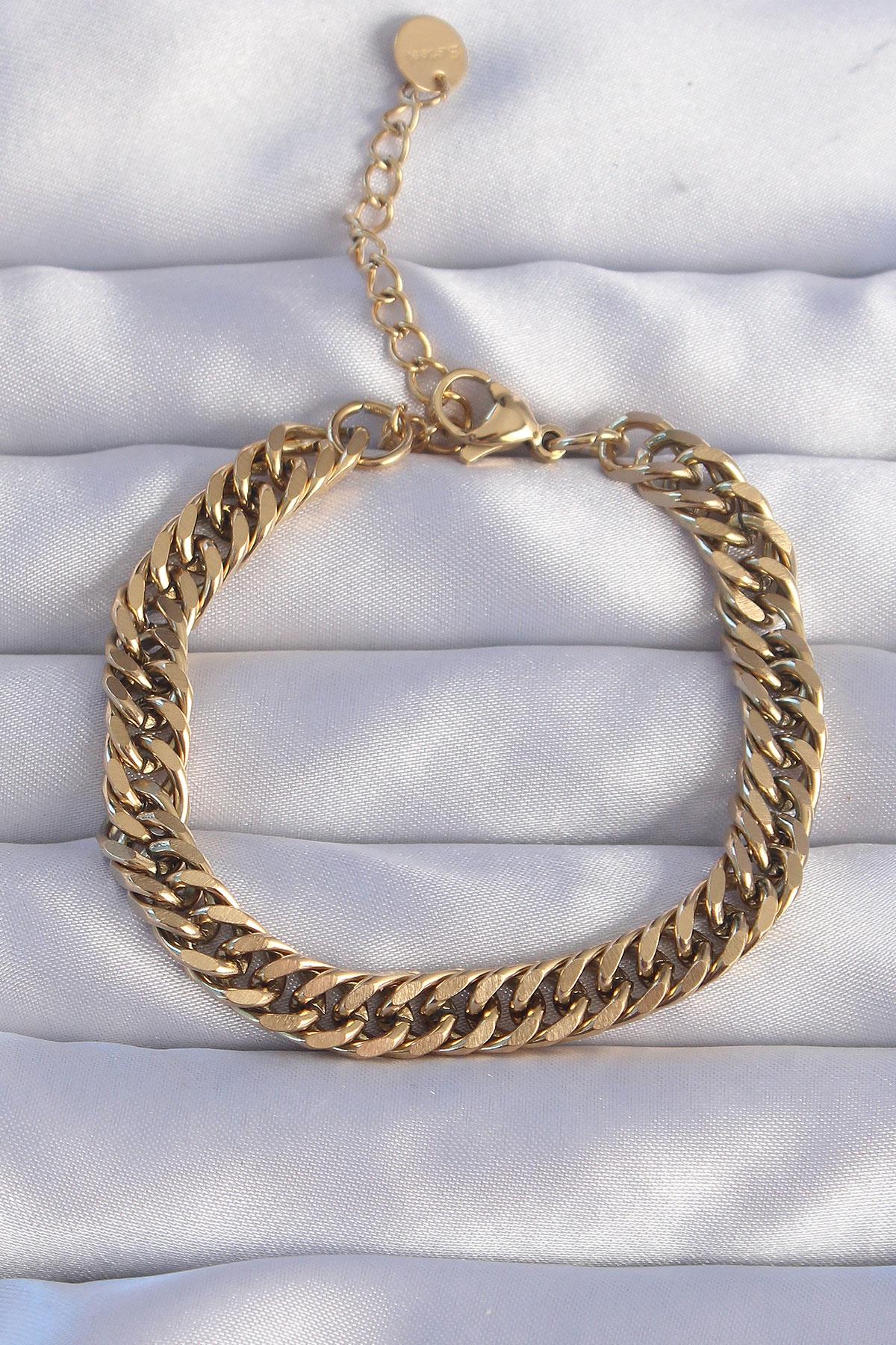 316L Çelik Gold Renk Sık Örgü Klasik Zincir Bileklik