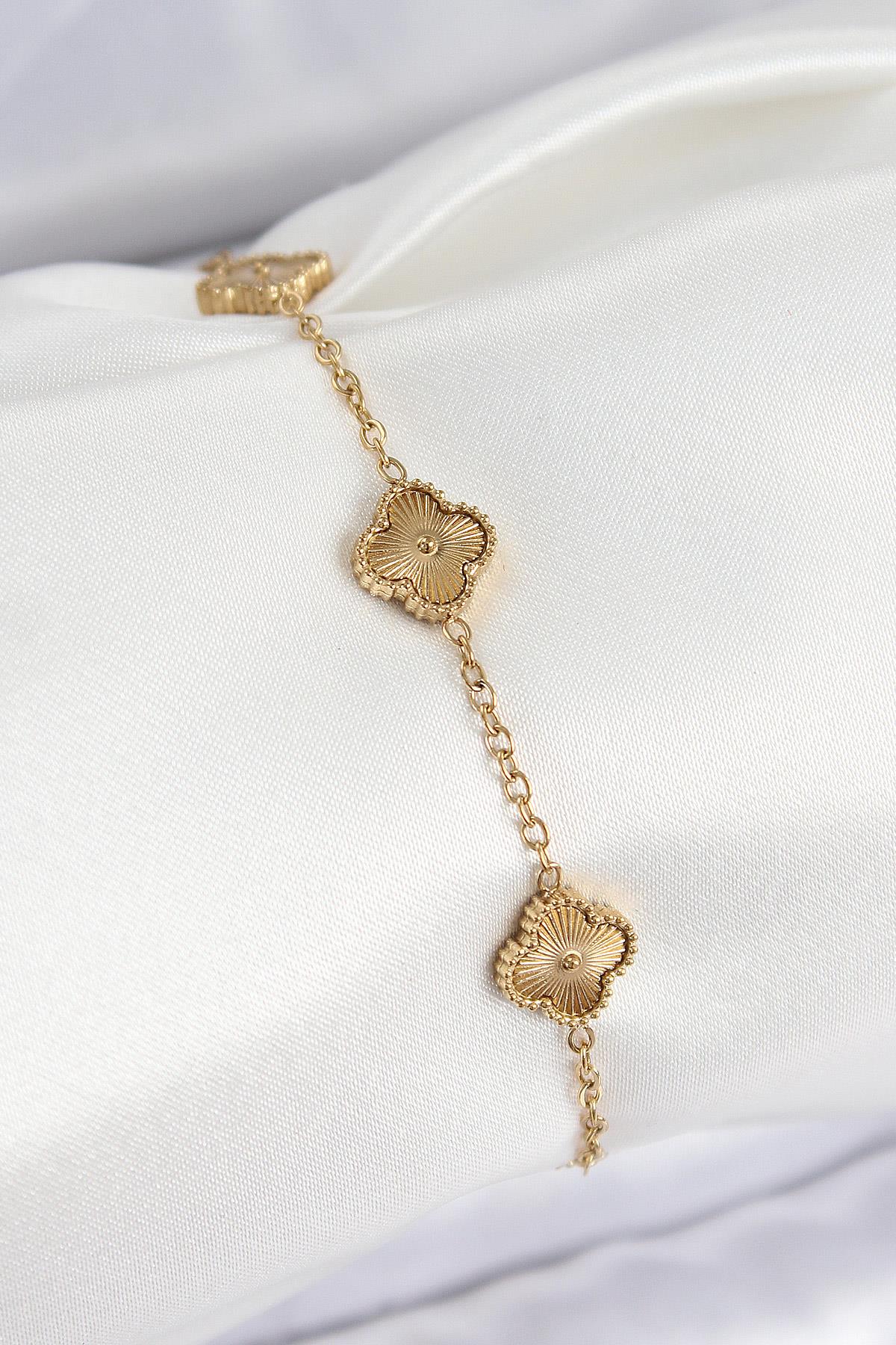 316L Çelik Gold Renk Yonca Kadın Bileklik