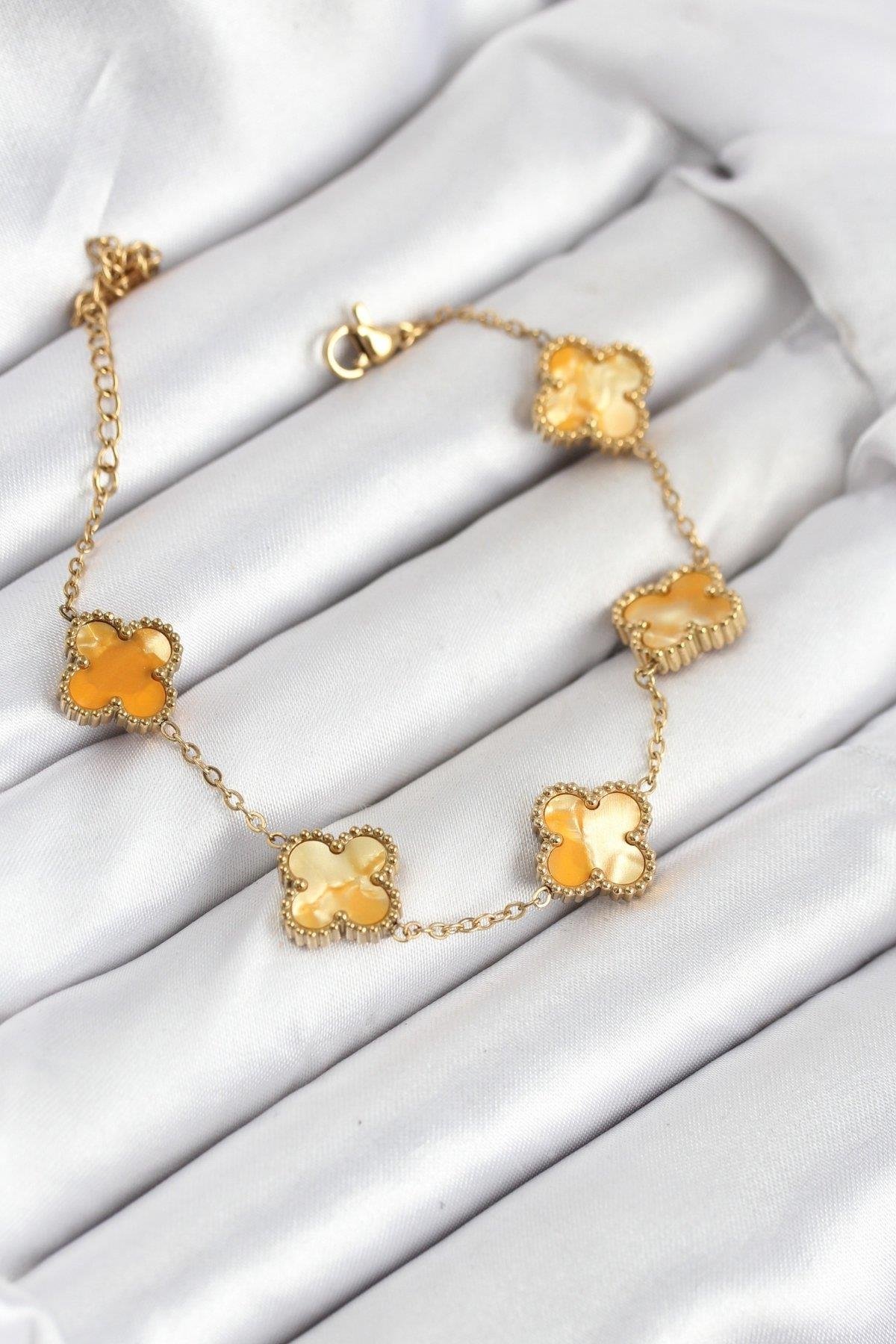 316L Çelik Gold Zincir Sarı Yonca Bileklik