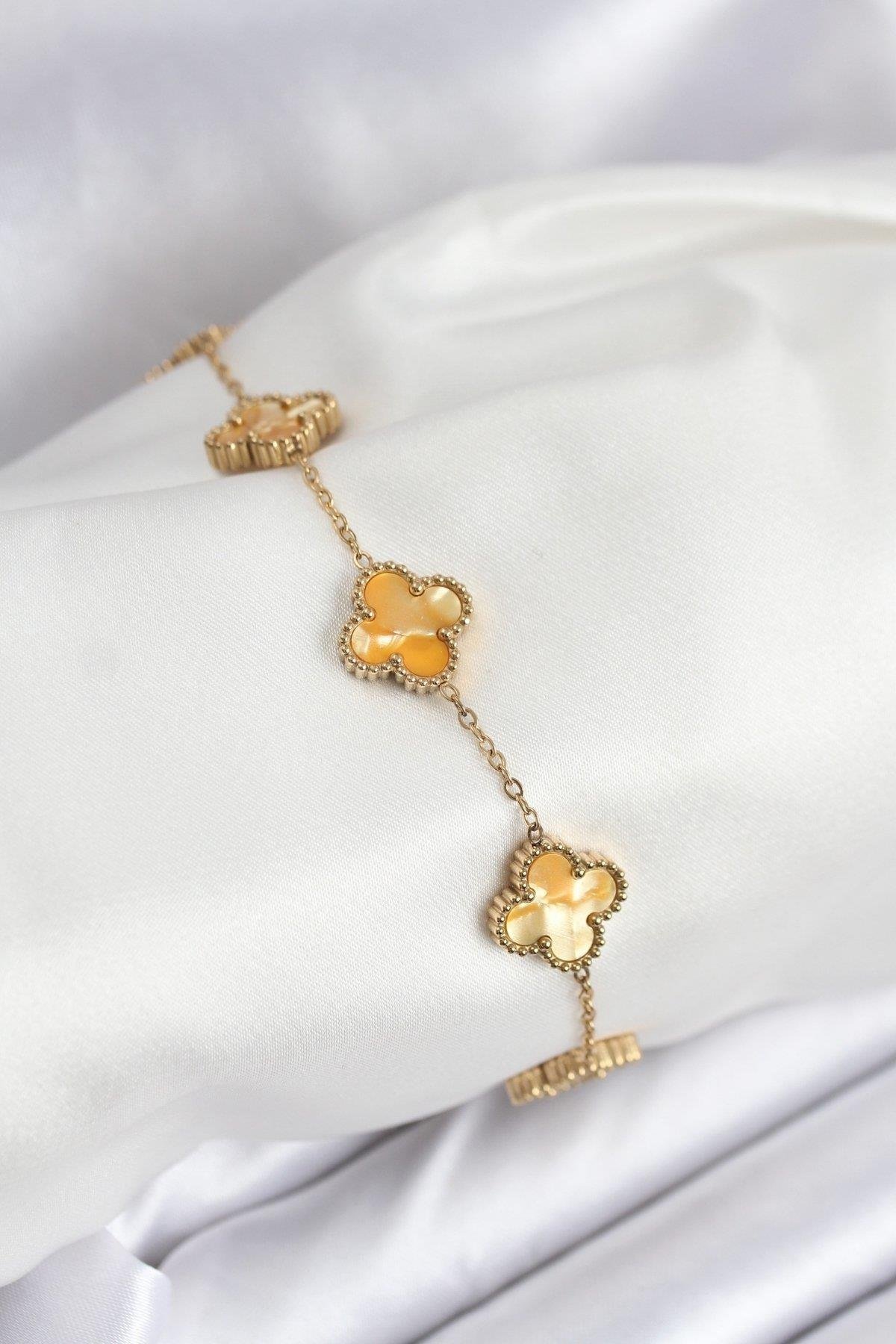 316L Çelik Gold Zincir Sarı Yonca Bileklik