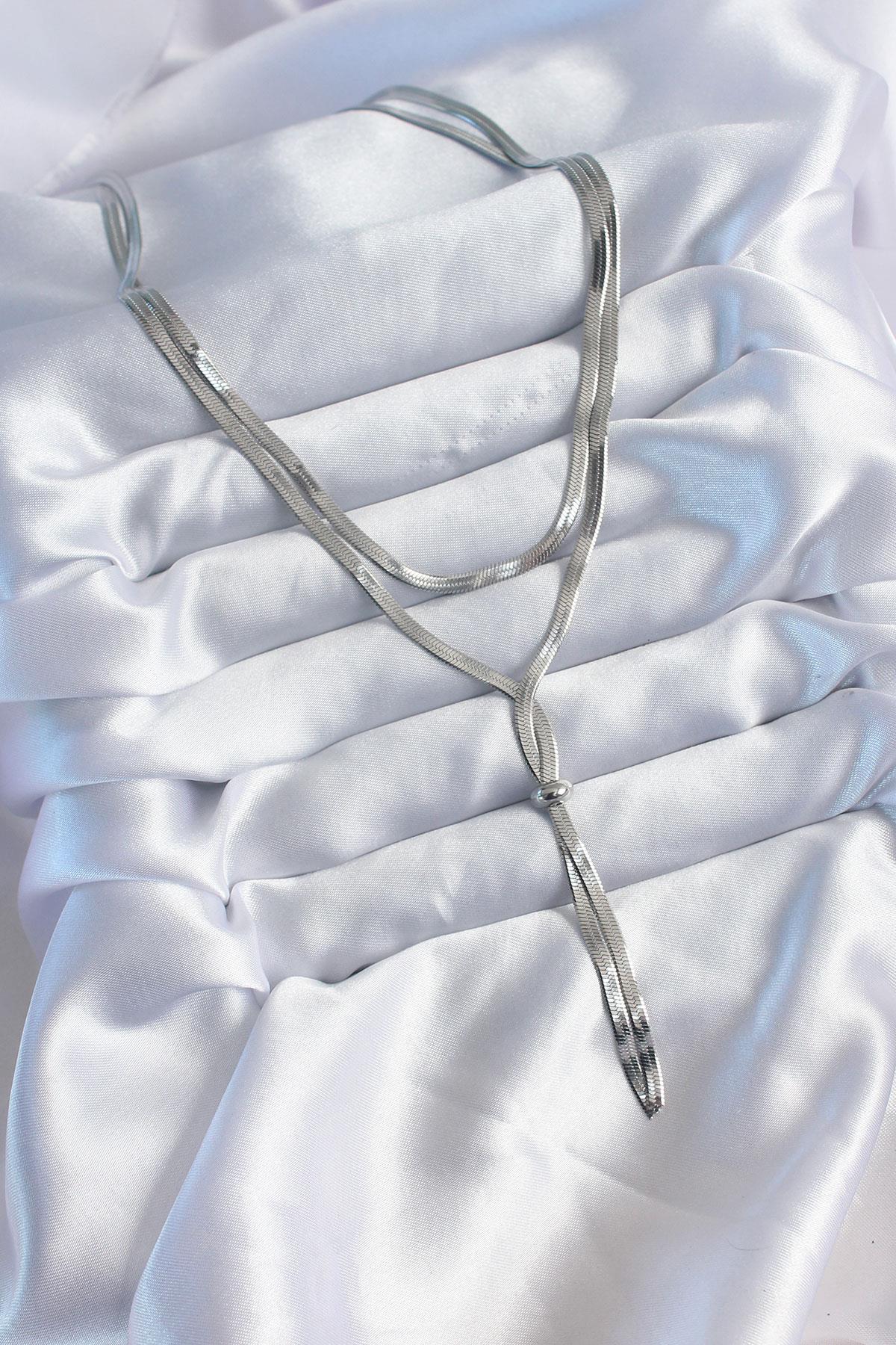 316L Çelik Gümüş Renk 2li İtalyan Zincir Asansör Model Kadın Kolye