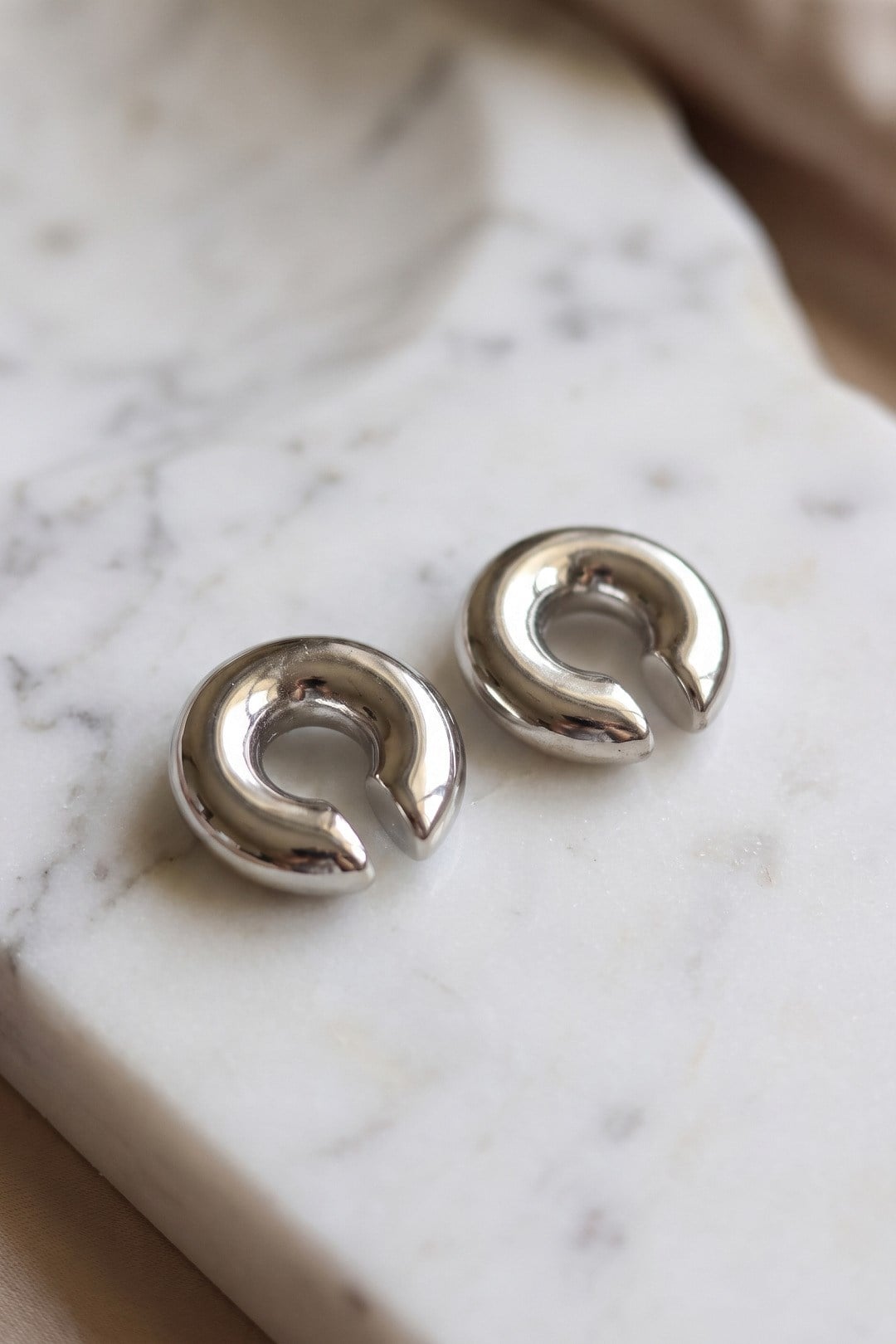 316L Çelik Gümüş Renk Çiftli Earcuff Küpe