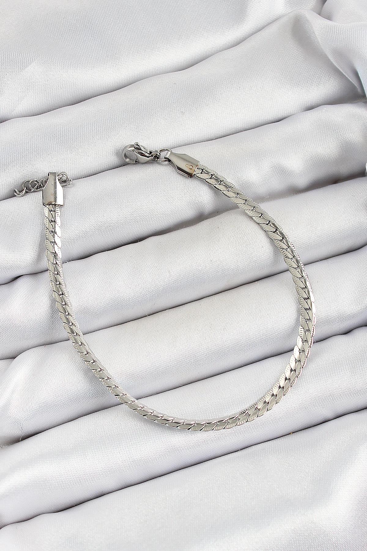 316L Çelik Gümüş Renk Ezme Zincir Erkek Bileklik