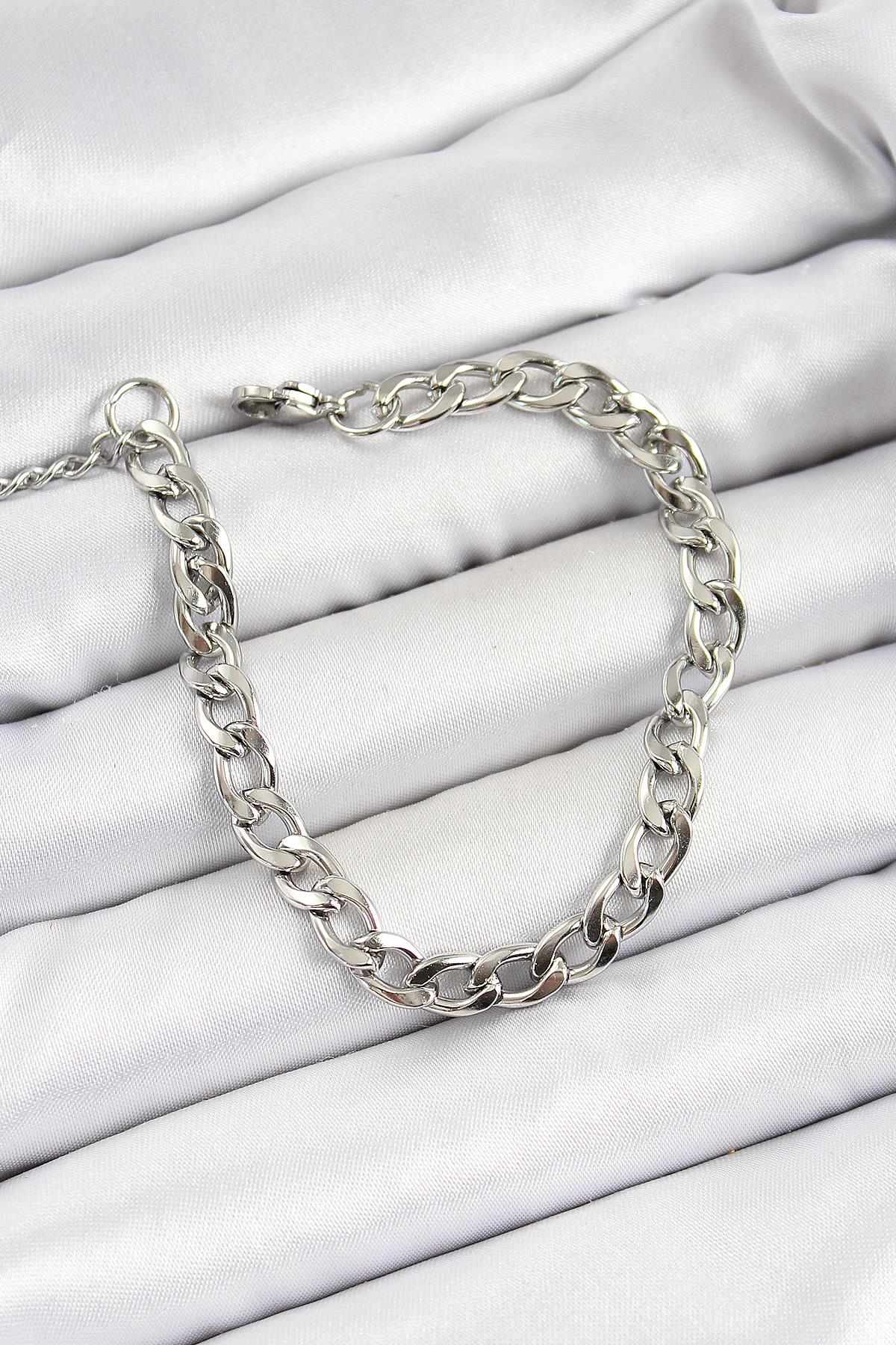316L Çelik Gümüş Renk Kalın Zincir Erkek Bileklik