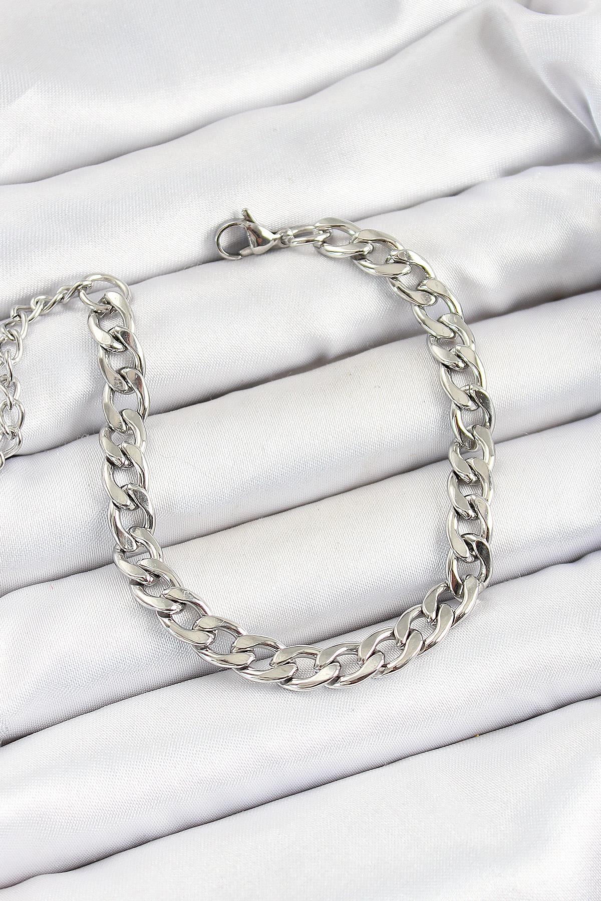 316L Çelik Gümüş Renk Kalın Zincir Erkek Bileklik