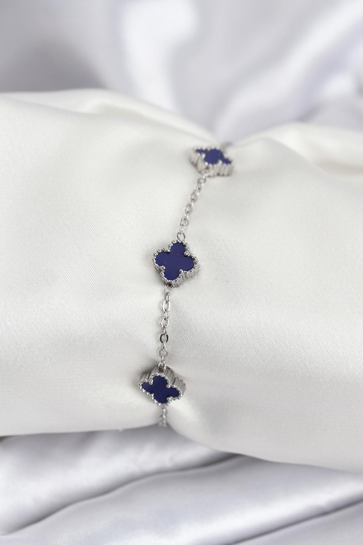 316L Çelik Gümüş Renk Lacivert Baby Boy Yonca Kadın Bileklik