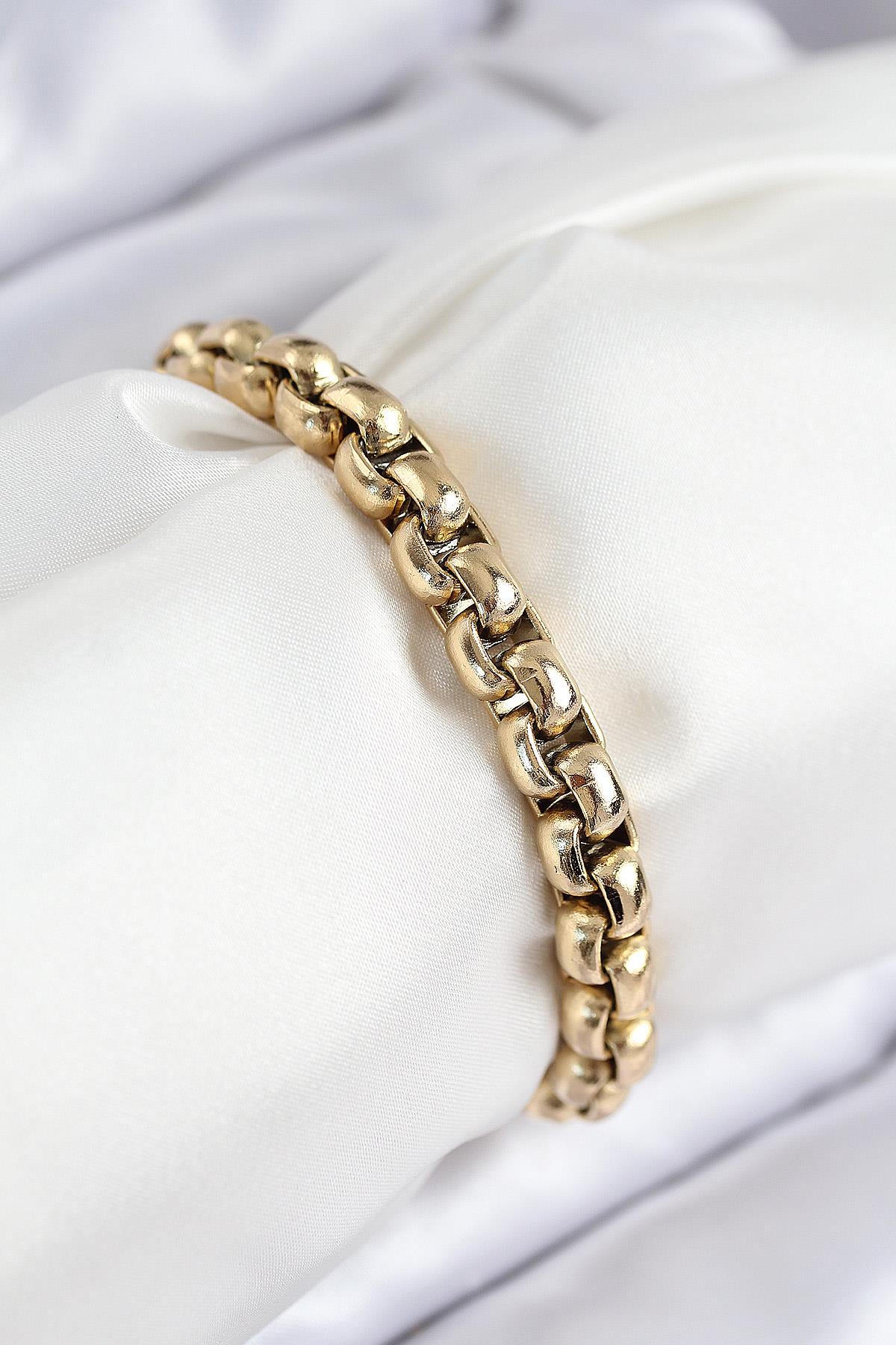 316L Çelik Halat Zincir Model Gold Renk Kadın Bileklik