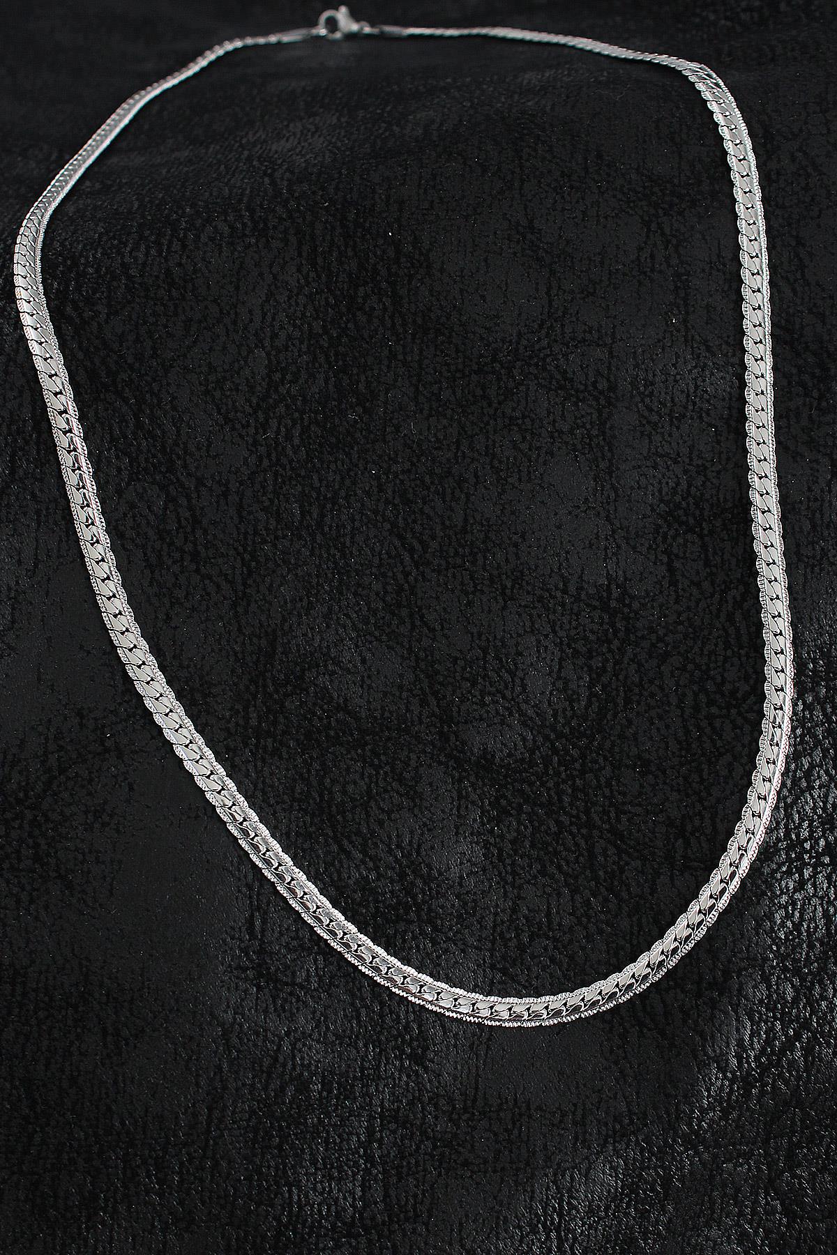 316L Çelik İşlemeli Ezme Zincir Model Gümüş Renk Erkek Kolye