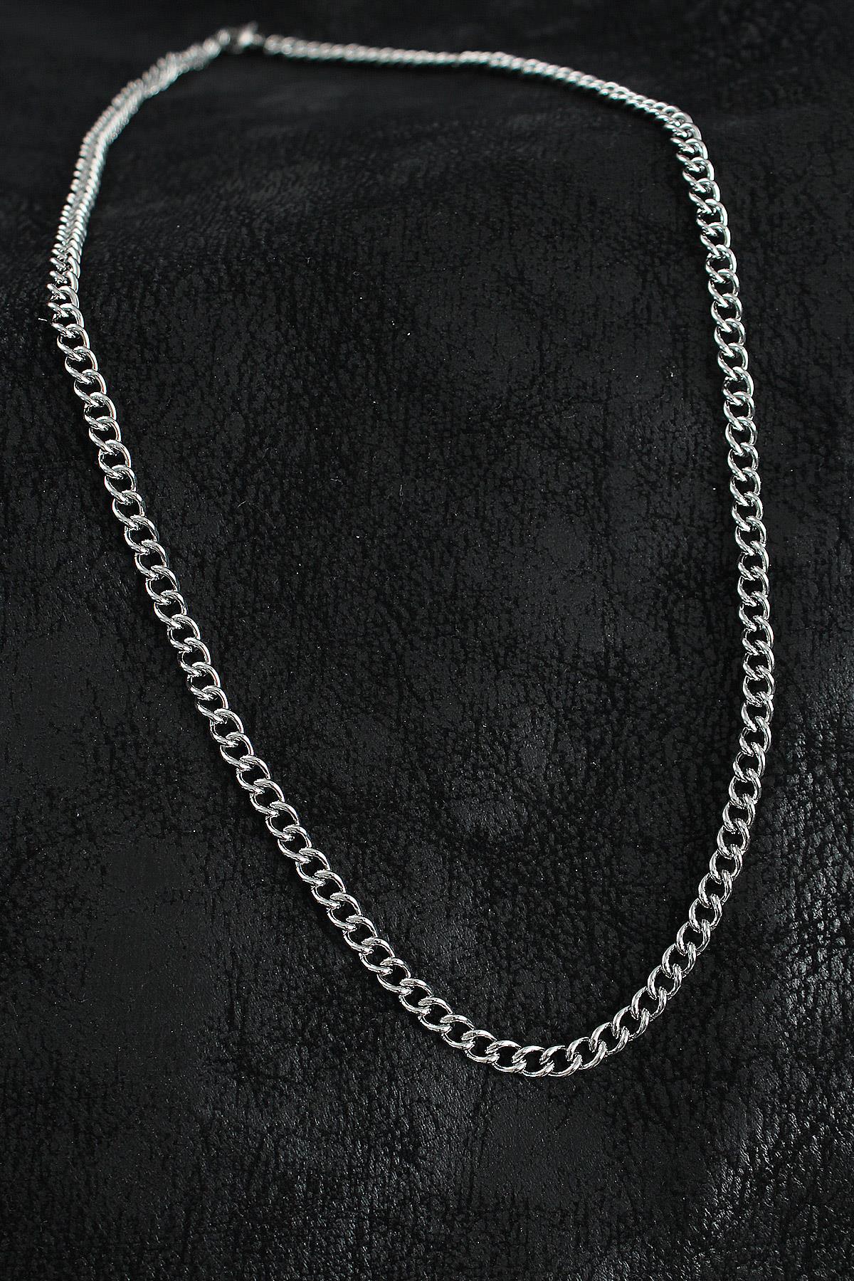 316L Çelik Klasik Oval Zincir Model Gümüş Renk Erkek Kolye