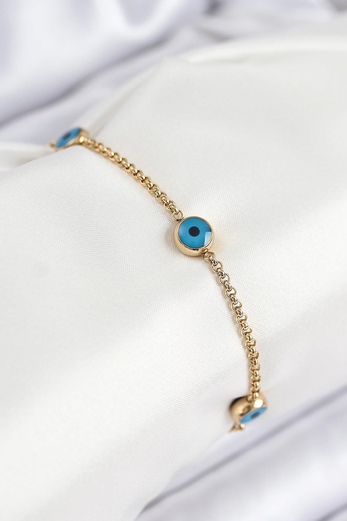 316L Çelik Nazar Boncuğu Model Gold Renk Kadın Bileklik