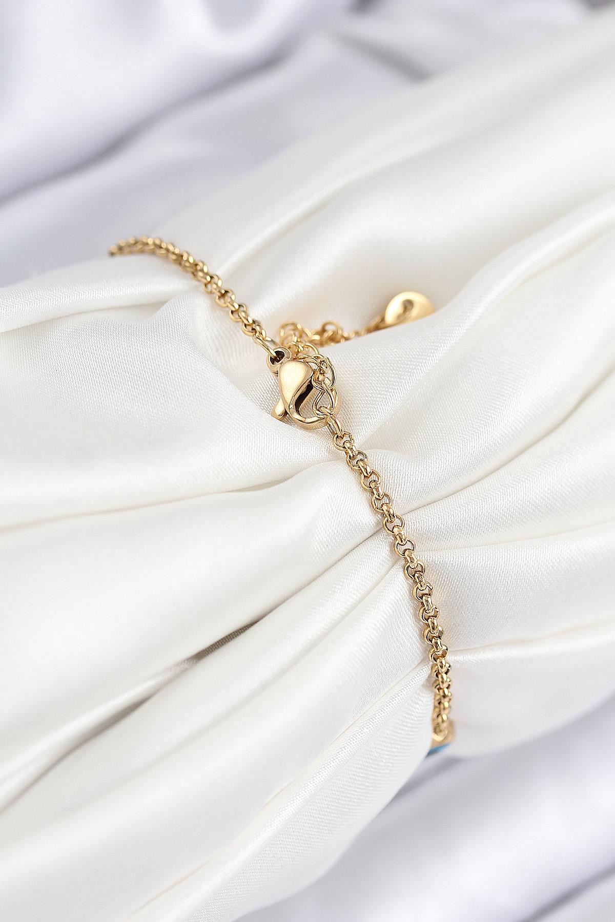 316L Çelik Nazar Boncuğu Model Gold Renk Kadın Bileklik