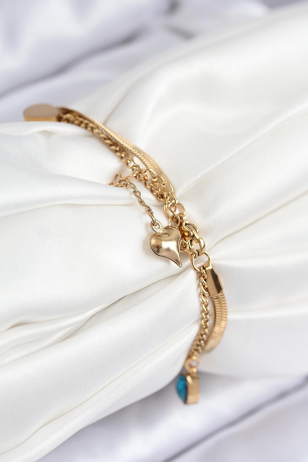 316L Çelik Nazar Boncuk Detaylı Mavi Zirkon Taşlı Model İtalyan Zincir Gold Renk Kadın Bileklik