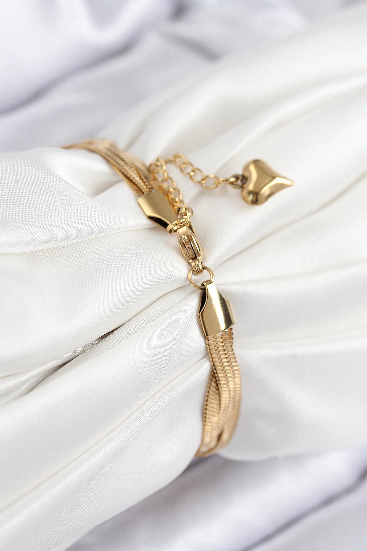 316L Çelik Örgü İtalyan Zincir Model Gold Renk Kadın Bileklik