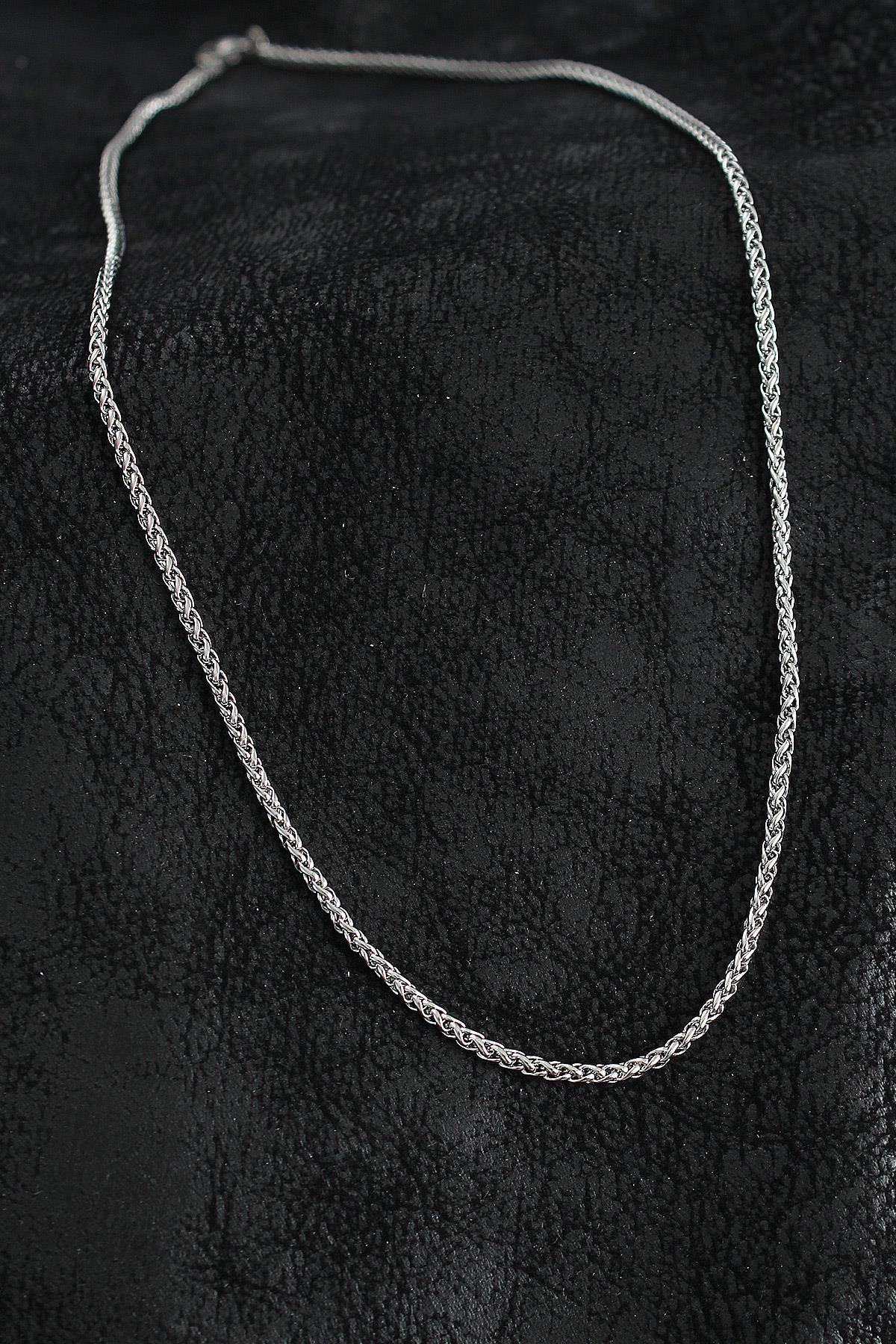 316L Çelik Örgü Zincir Model Gümüş Renk Erkek Kolye