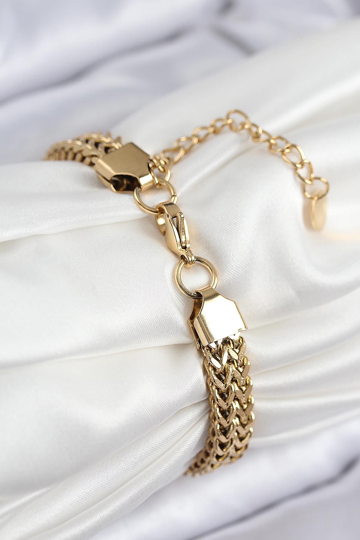 316L Çelik Örme Zincir Model Gold Renk Kadın Bileklik