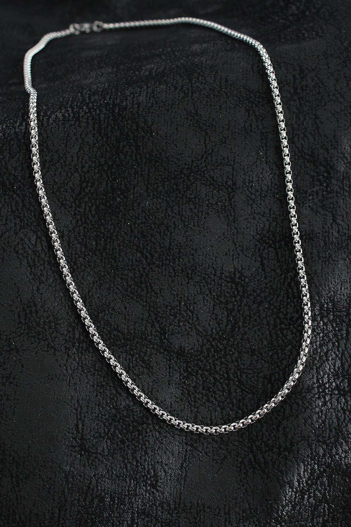 316L Çelik Örme Zincir Model Gümüş Renk Erkek Kolye