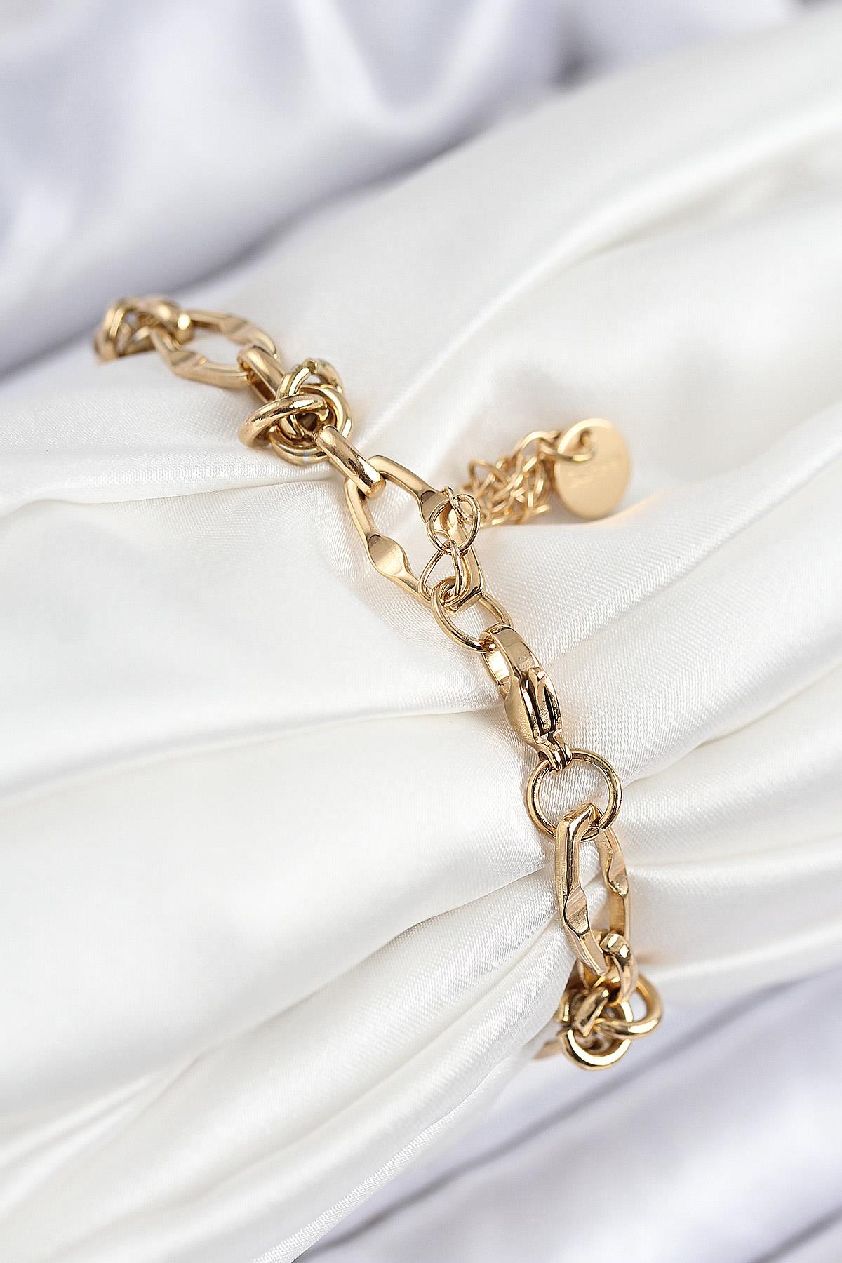 316L Çelik Parçalı Zincir Model Gold Renk Kadın Bileklik