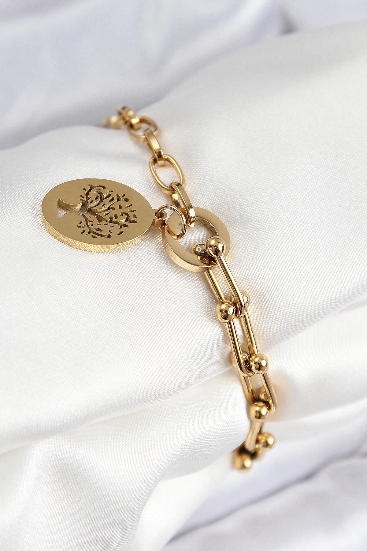 316L Çelik Tifany Ağaç Model Gold Renk Kadın Bileklik