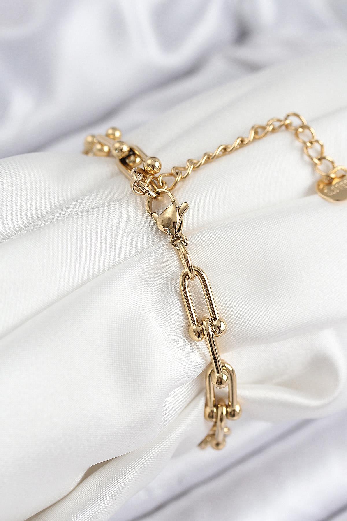 316L Çelik Tifany Zincir Model Gold Renk Kadın Bileklik