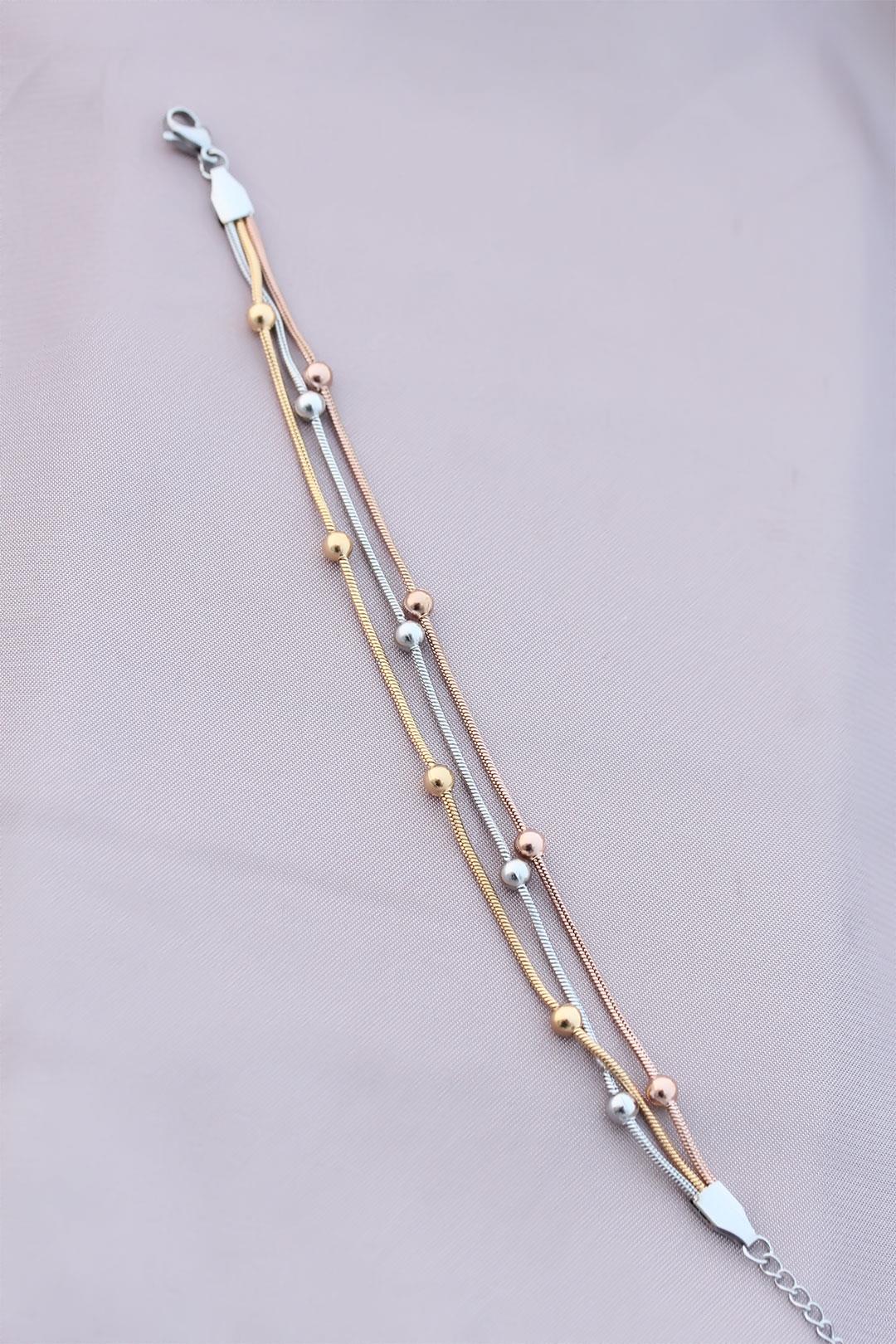 316L Kararmaz Çelik Gümüş Renk Top Zincirli Kadın Bileklik