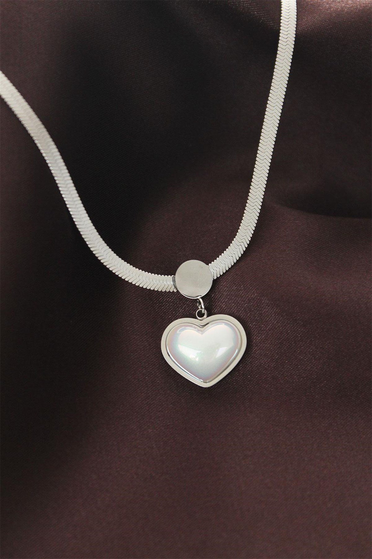 Çelik İtalyan Zincir Kalp Kolye