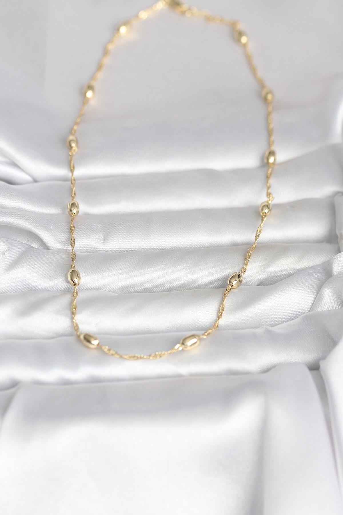 CM 14K Gold Renk Burgu Zincirli Damla Topçuk Model 45 cm Kadın Kolye