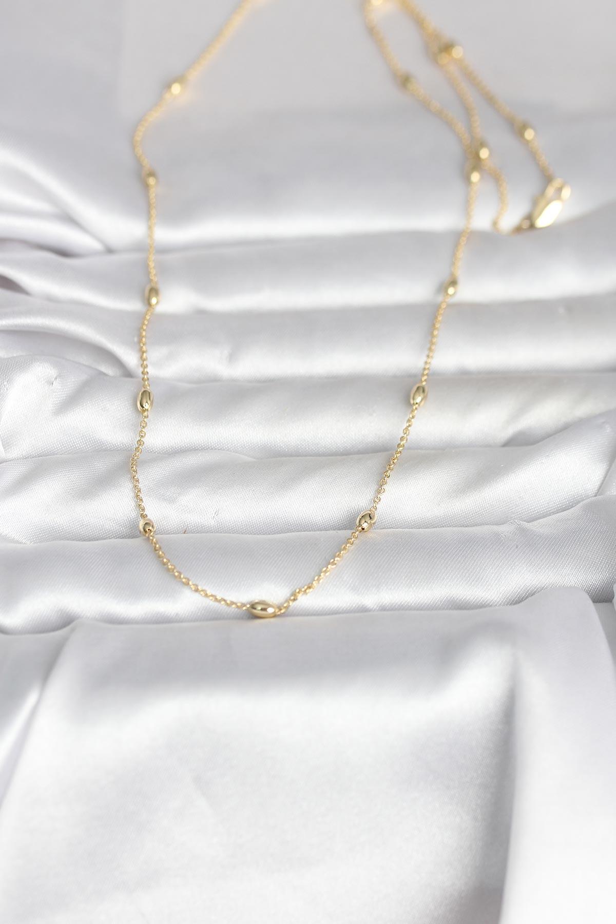 CM 14K Gold Renk Damla Topçuk Model Zincirli 60 cm Kadın Kolye