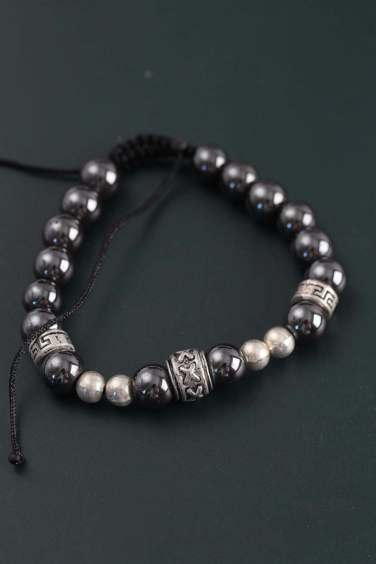 Doğal Taş X Model Antrasit Renk Asansörlü Erkek Bileklik