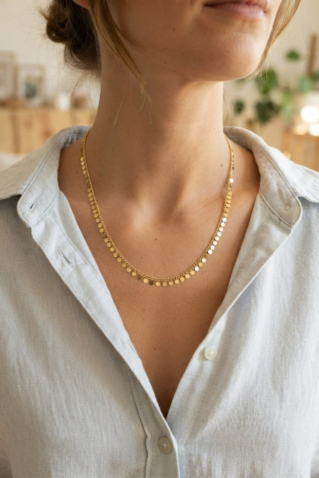 Gold Renk Pul Model 60 cm Kadın Kolye