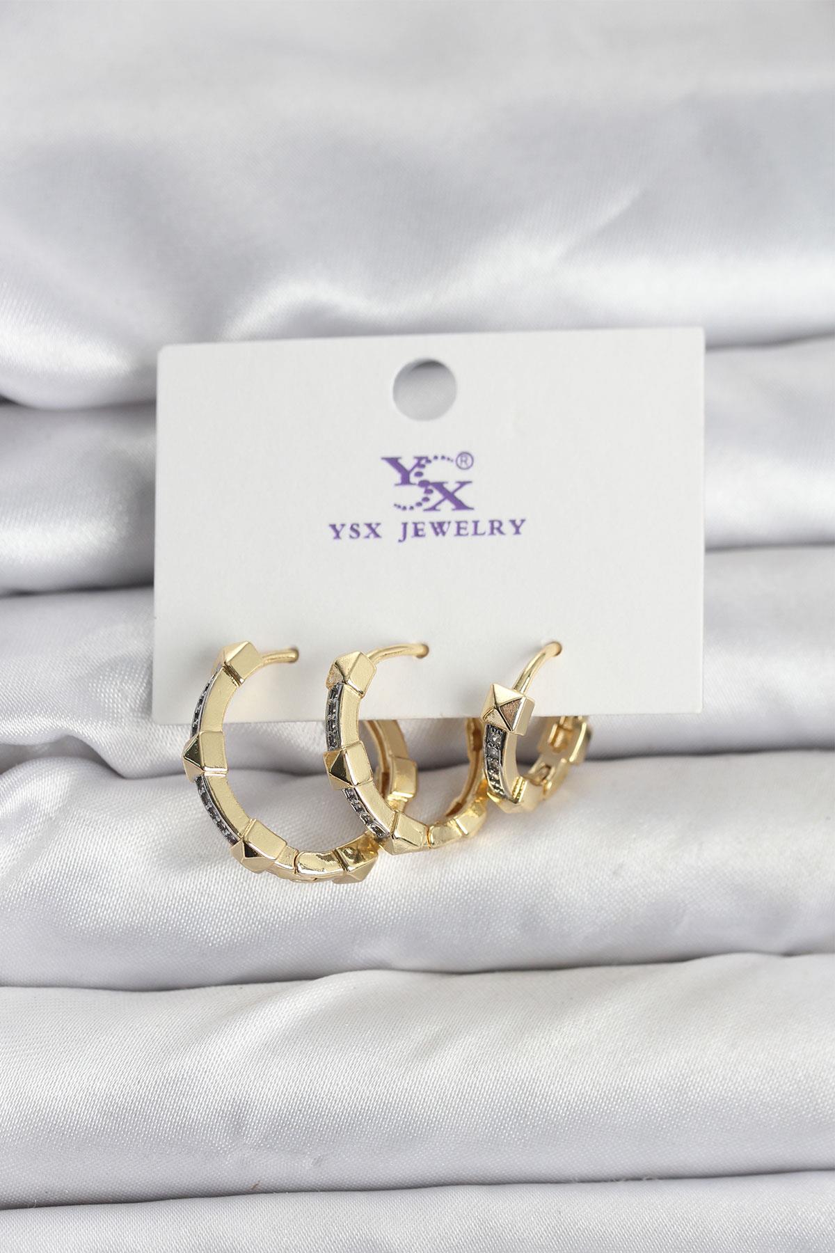 Gold Renk Zirkon Taşlı Kadın Küpe