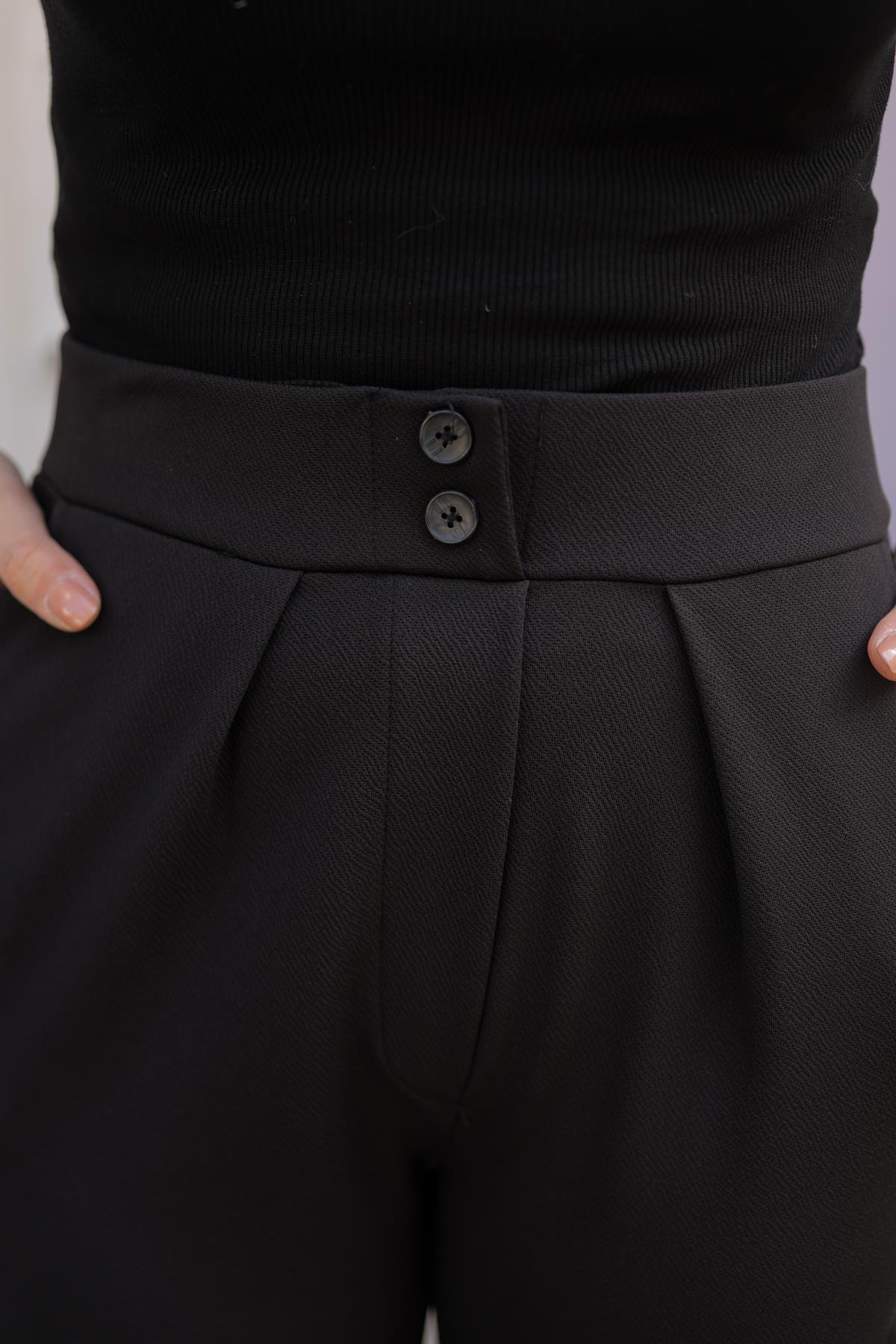 Havuç Paça Düğmeli Pantolon Siyah - Marcoroni