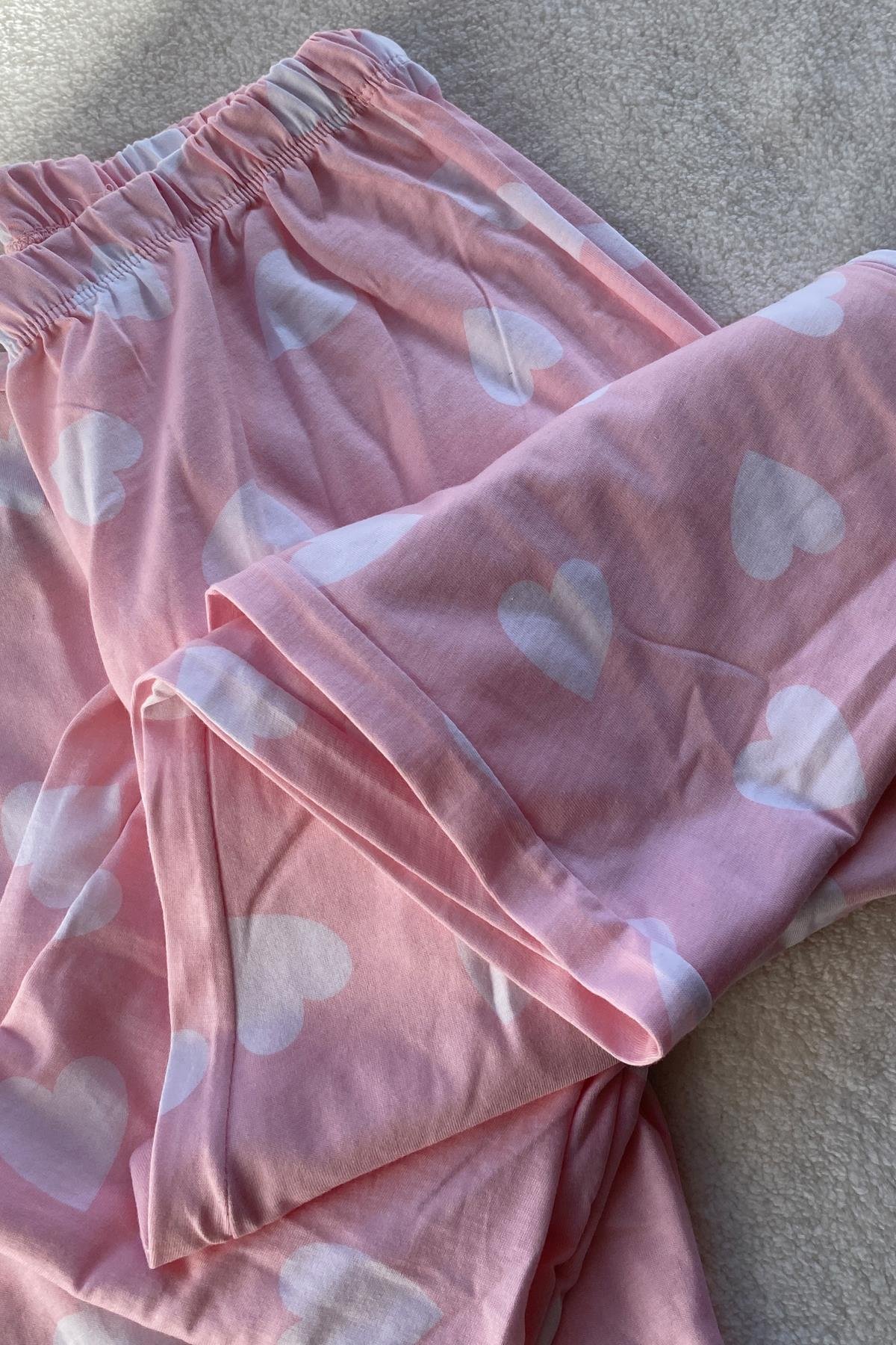 Kalp Desenli Uzun Kol Pijama Takımı Pembe - Marcoroni