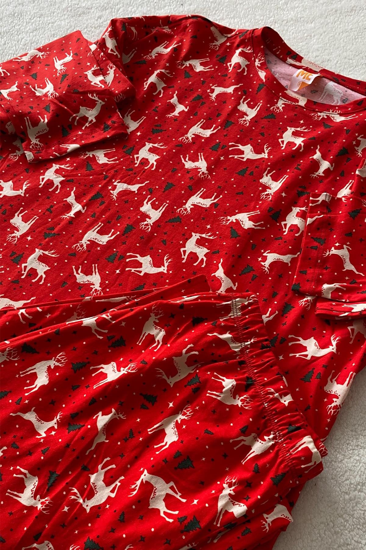 Kırmızı Yılbaşı Desenli Pijama Takımı - Marcoroni