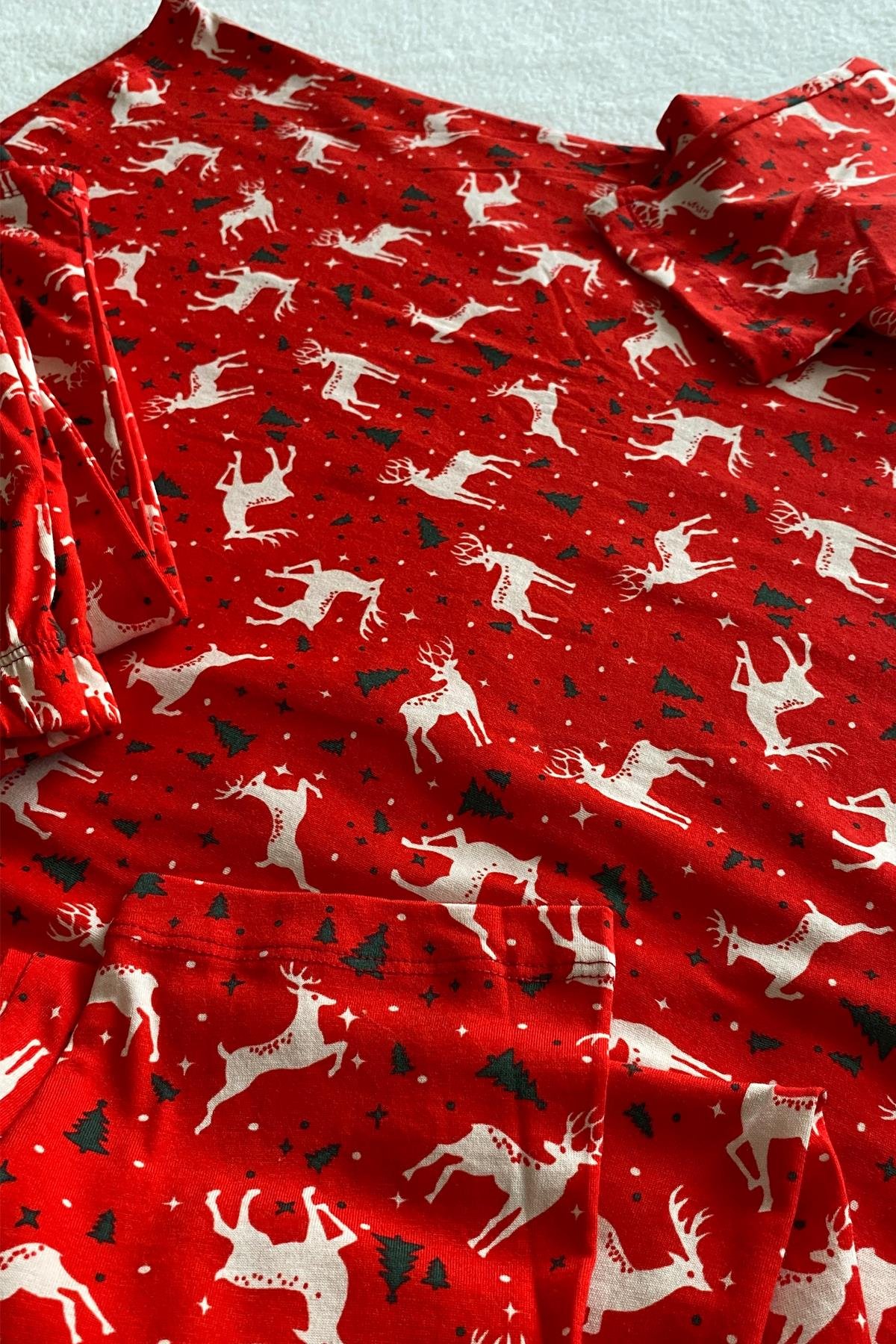 Kırmızı Yılbaşı Desenli Pijama Takımı - Marcoroni