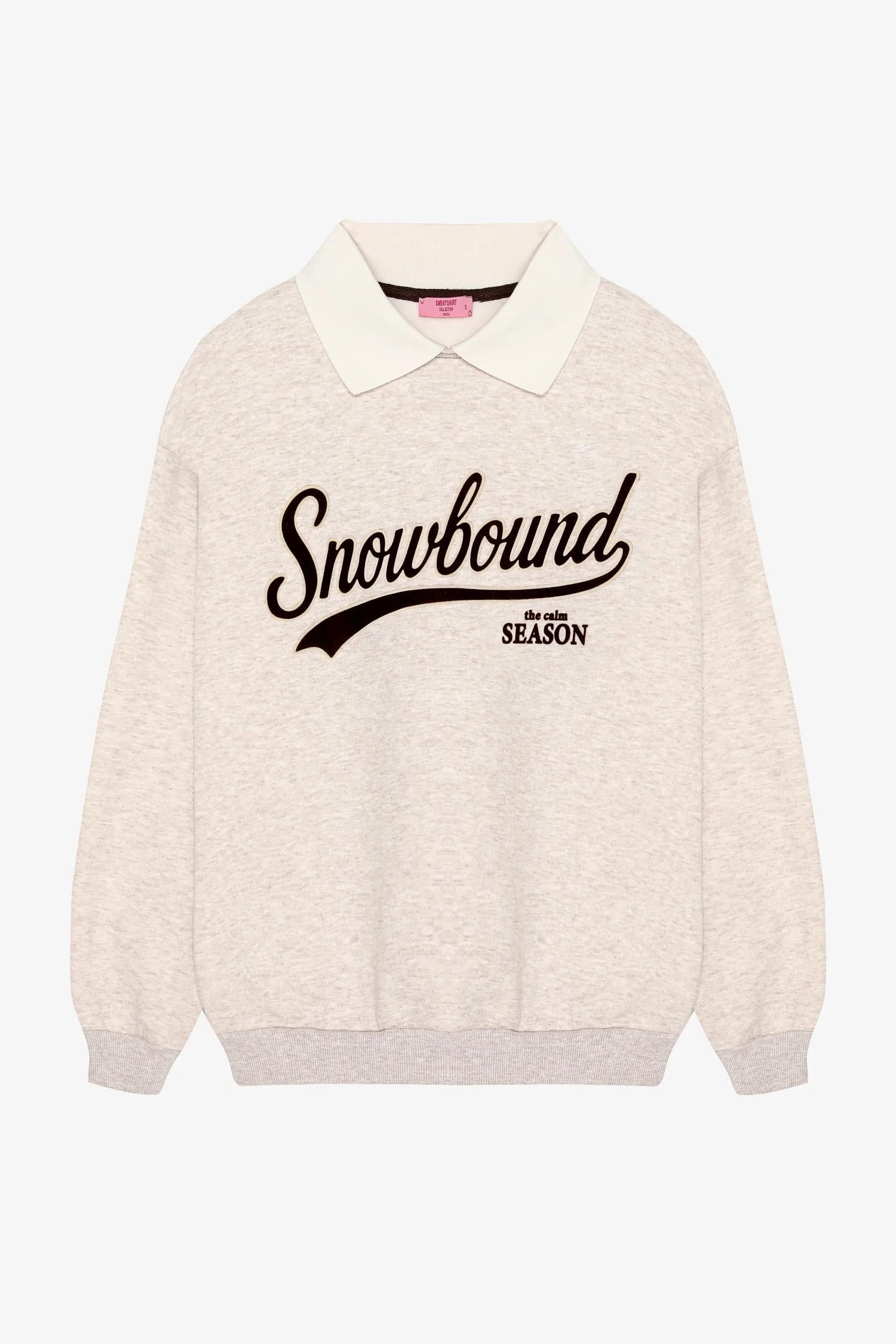 Kontrast Yaka Baskılı Oversize Sweatshirt Bej - Marcoroni