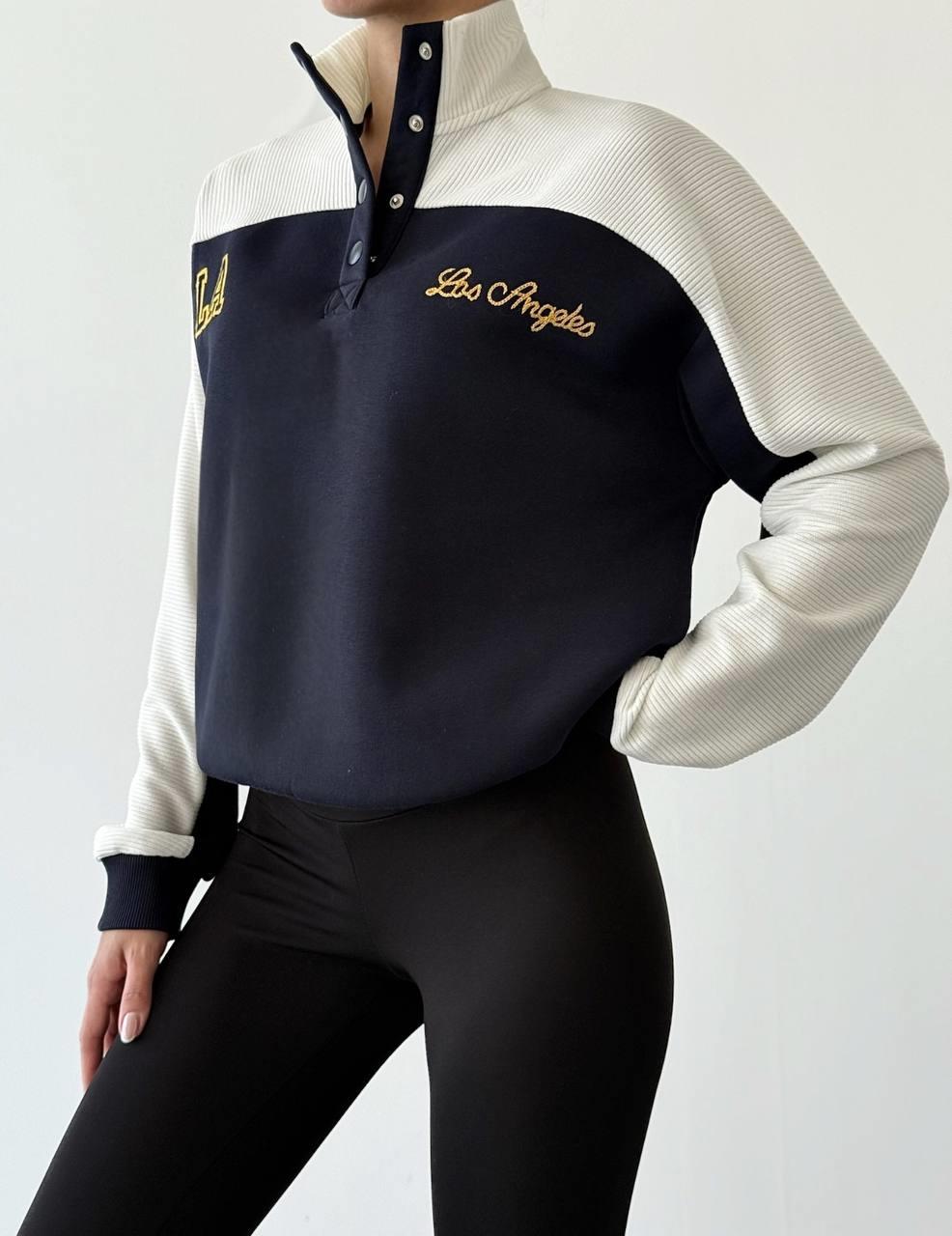 Los Angeles Nakışlı Kontrast Renkli Sweatshirt Lacivert - Marcoroni