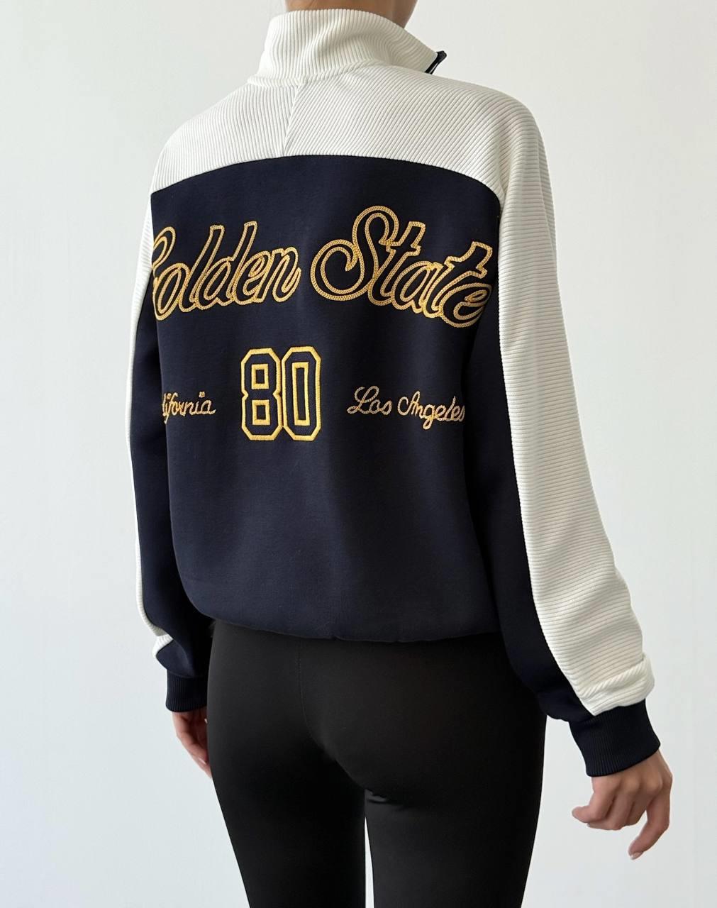 Los Angeles Nakışlı Kontrast Renkli Sweatshirt Lacivert - Marcoroni