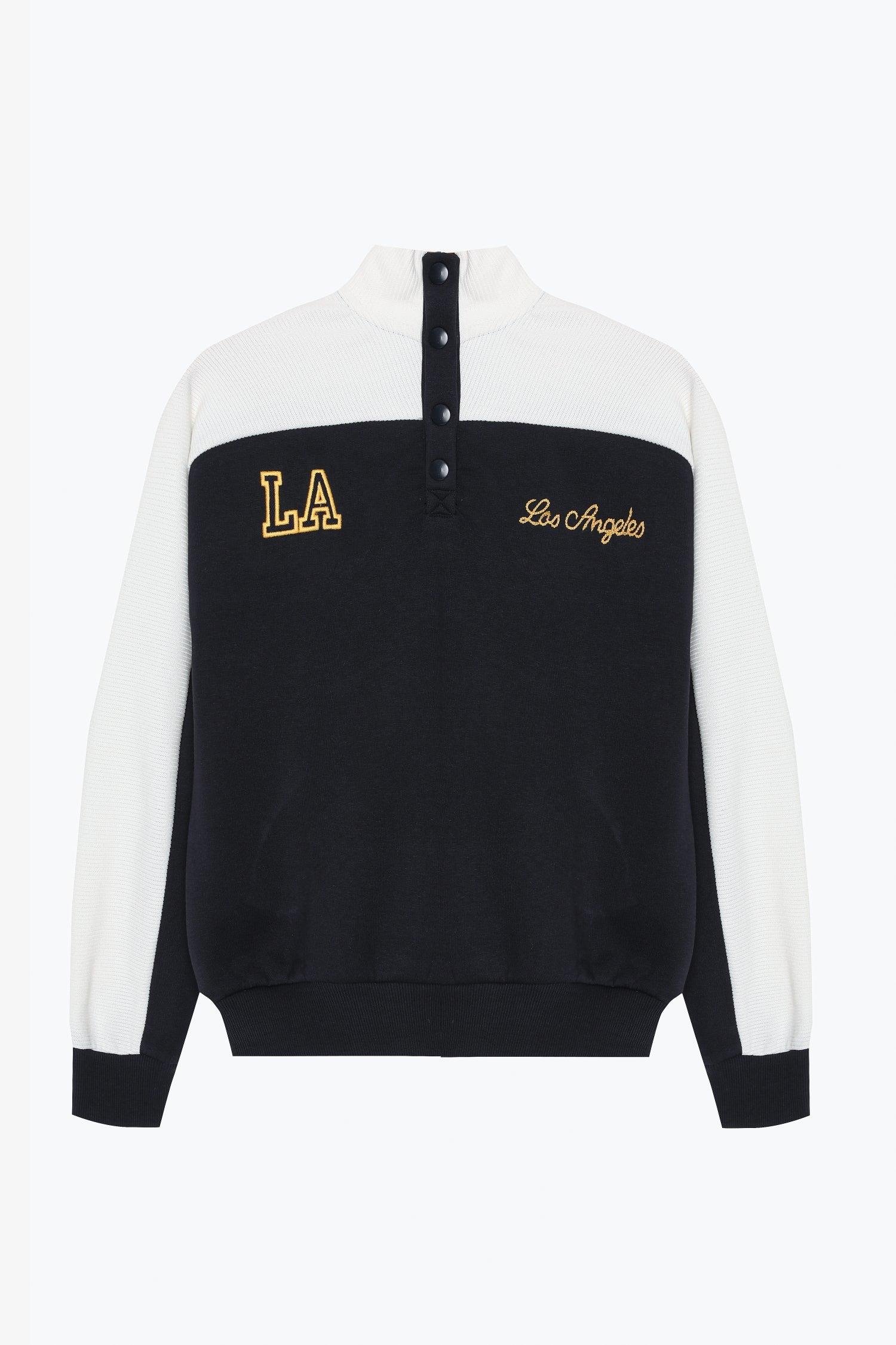 Los Angeles Nakışlı Kontrast Renkli Sweatshirt Lacivert - Marcoroni