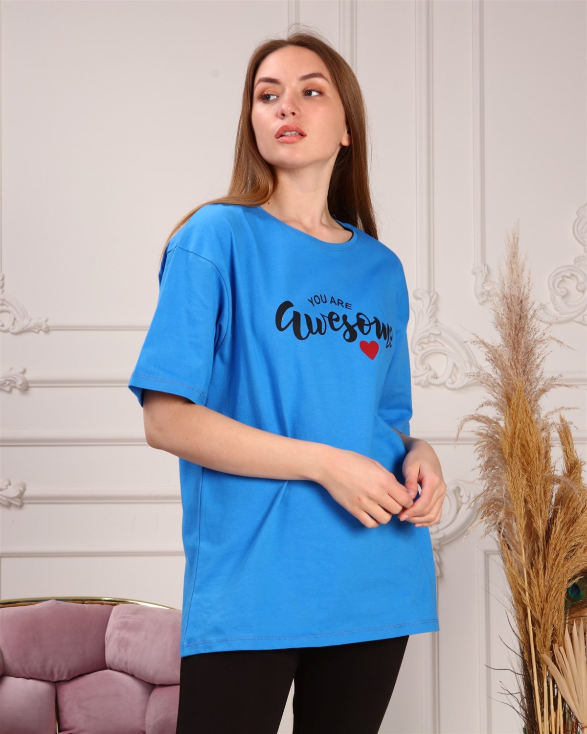 Marcoroni Awesome Baskılı Mavi Kadın T-Shirt