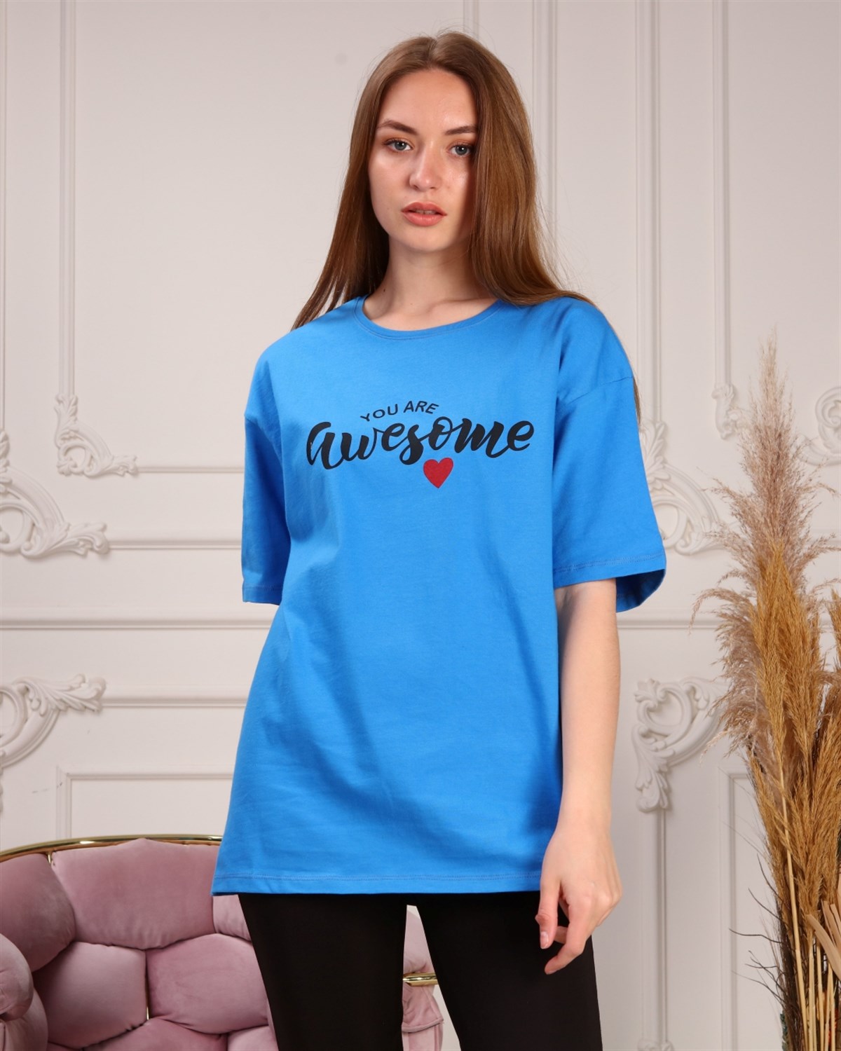 Marcoroni Awesome Baskılı Mavi Kadın T-Shirt