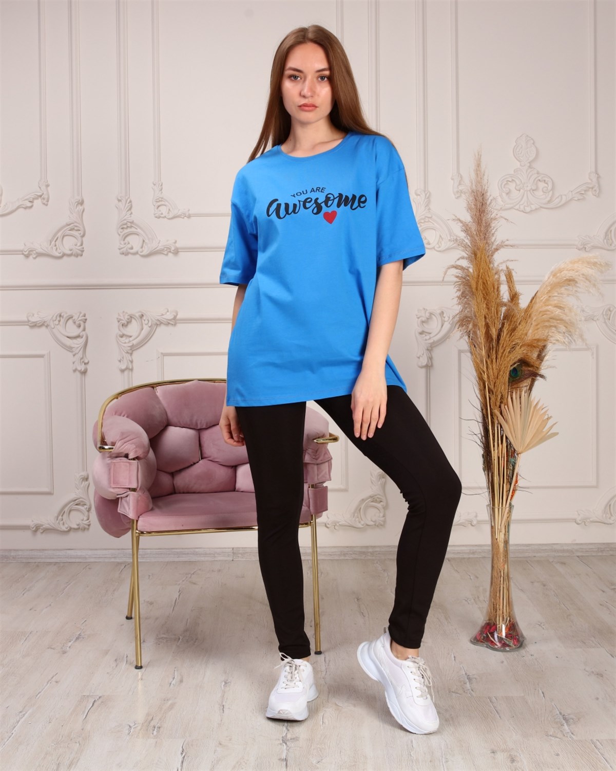 Marcoroni Awesome Baskılı Mavi Kadın T-Shirt