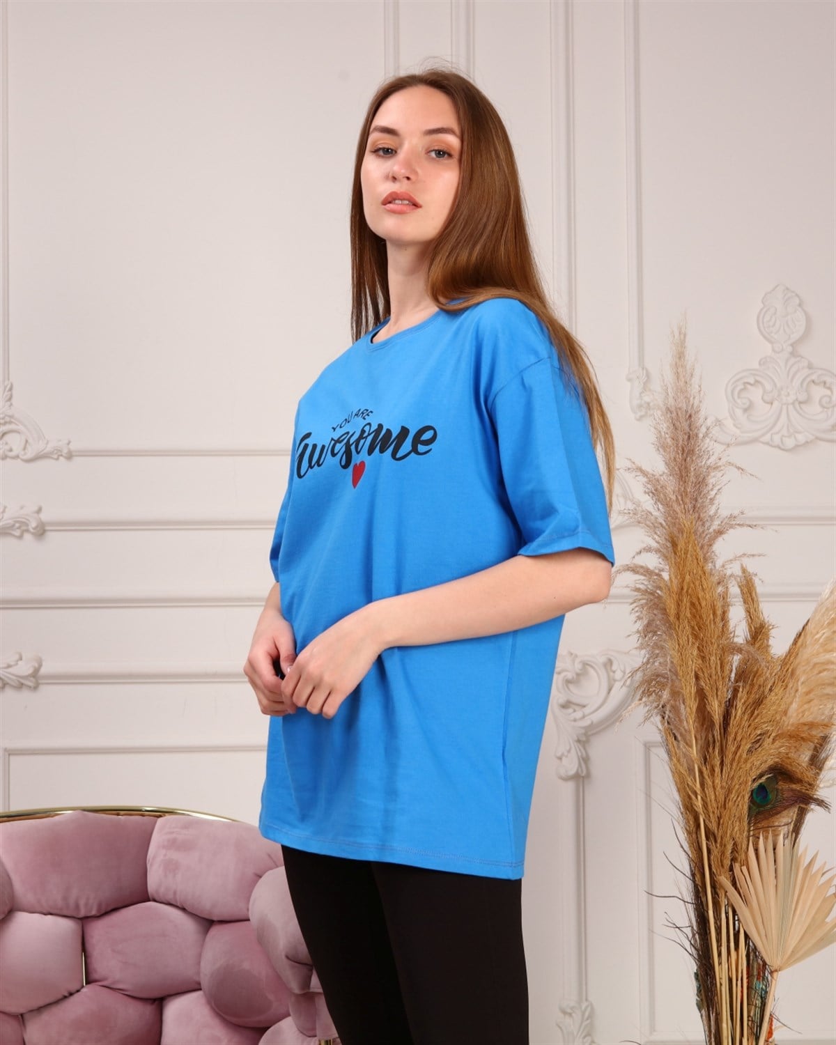 Marcoroni Awesome Baskılı Mavi Kadın T-Shirt