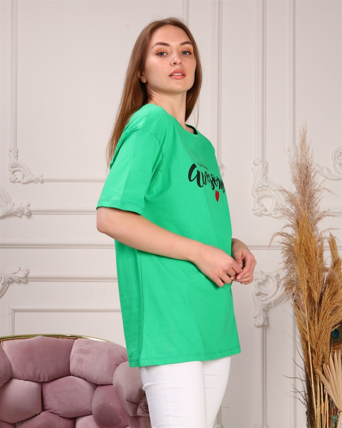 Marcoroni Awesome Baskılı Yeşil Kadın T-Shirt