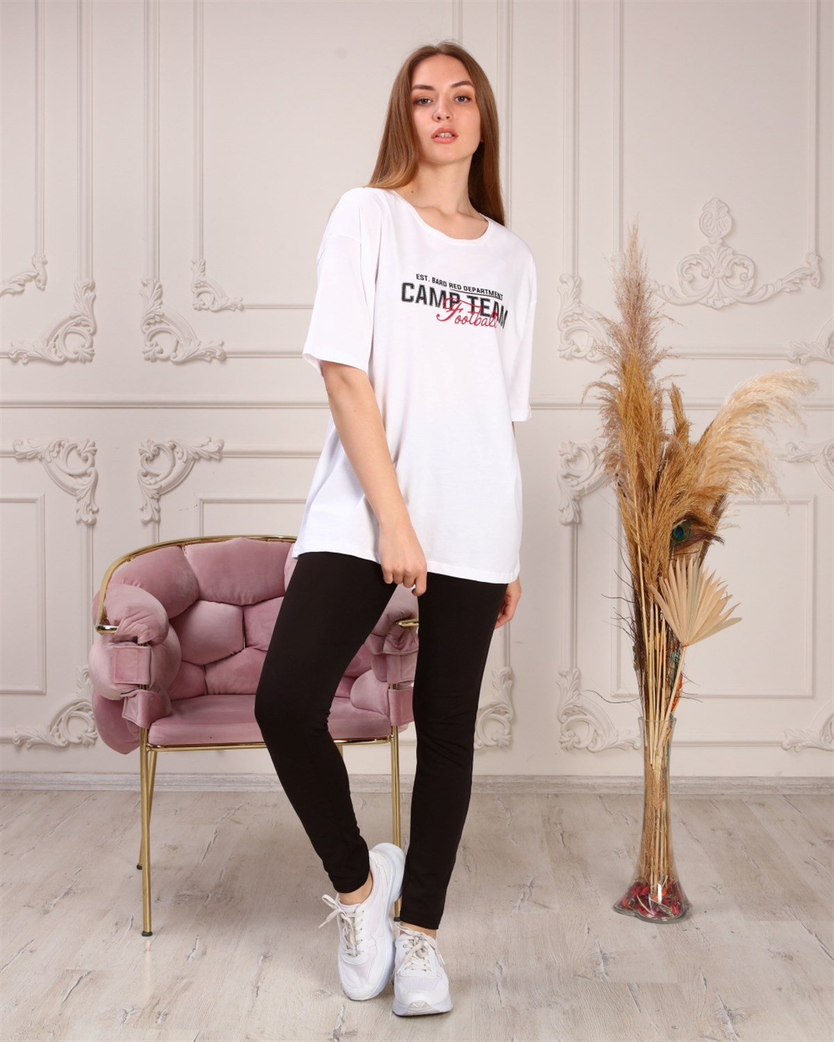 Marcoroni Camp Team Baskılı Beyaz Kadın T-Shirt