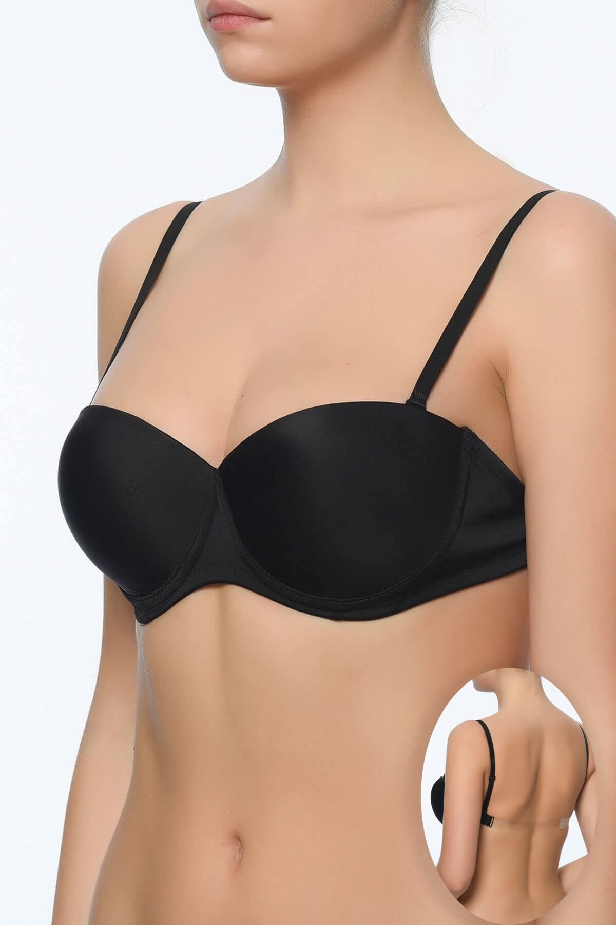 Marcoroni Pierre Cardin 6021 Balenli Straplez Şeffaf Askılı Desteksiz Siyah Sütyen