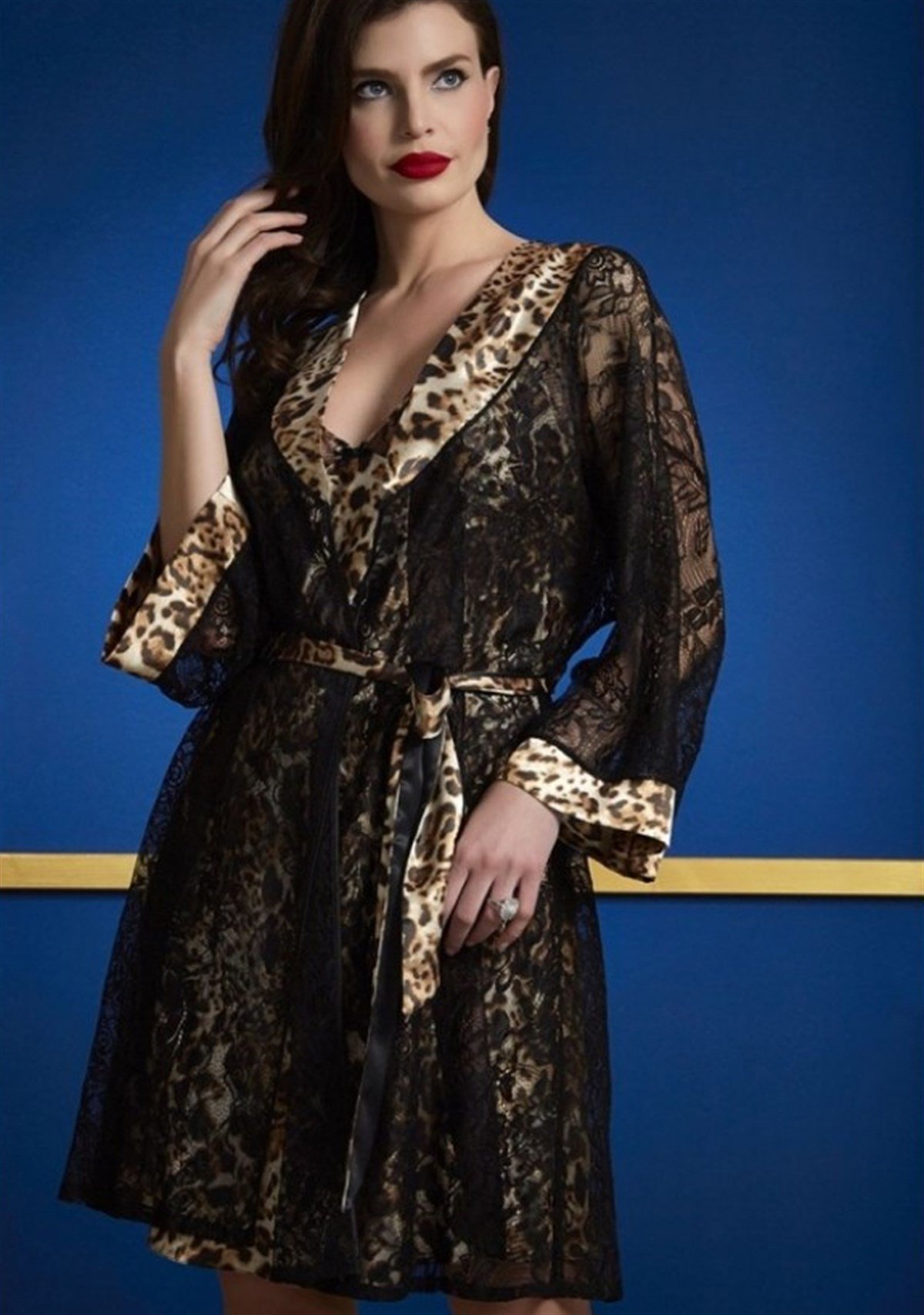 Marcoroni Versace V2152 Leopar Desenli Gecelik Sabahlık Takımı MRC1841