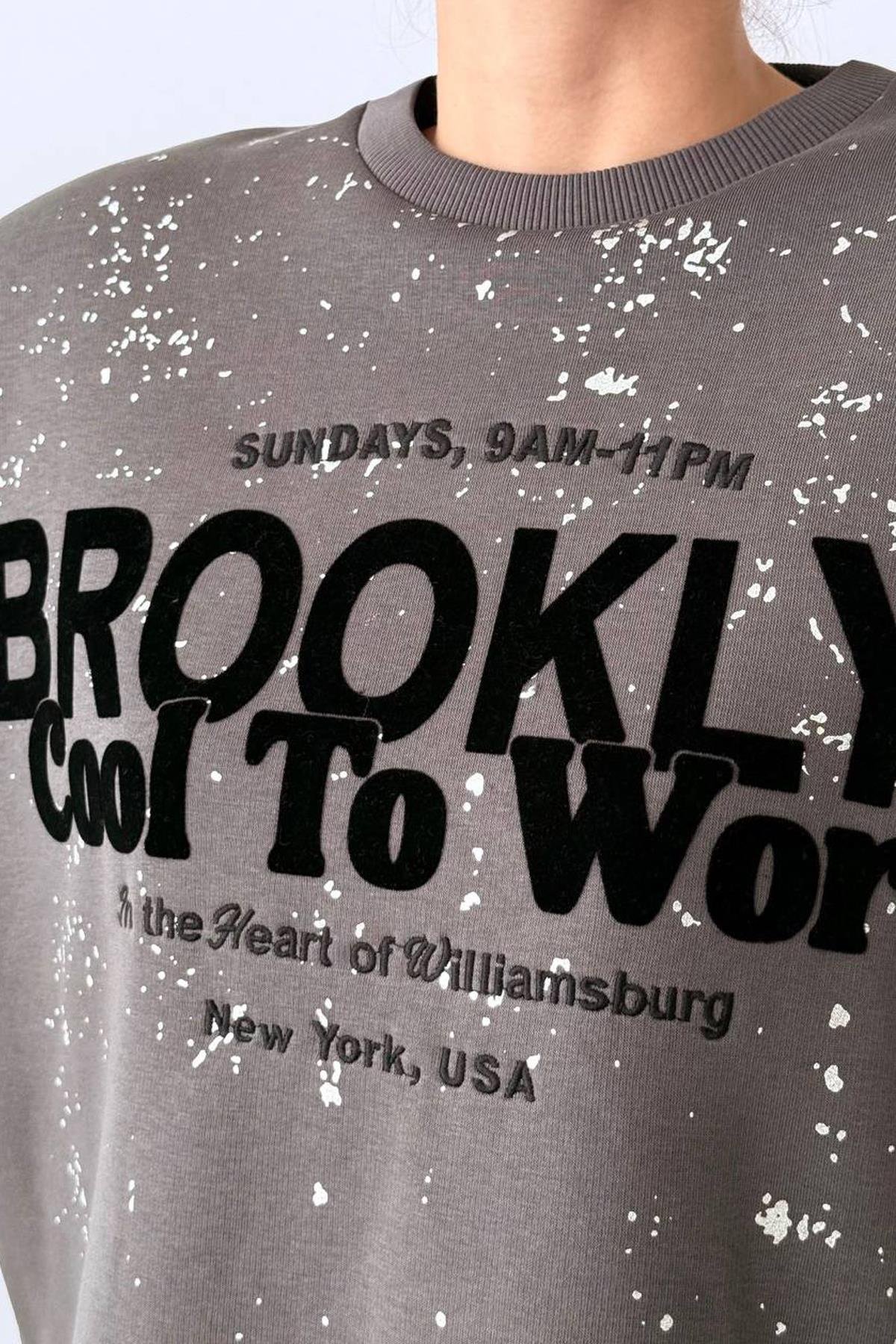 Oversize Brooklyn Sweat Gri - Marcoroni
