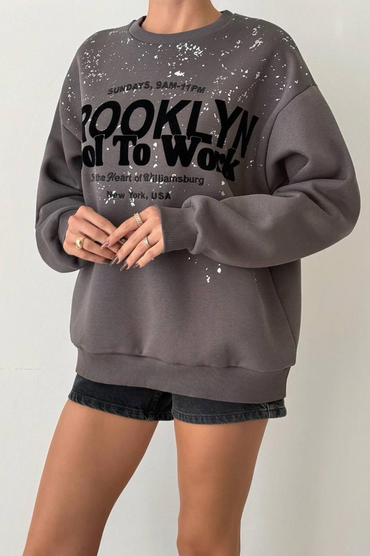 Oversize Brooklyn Sweat Gri - Marcoroni