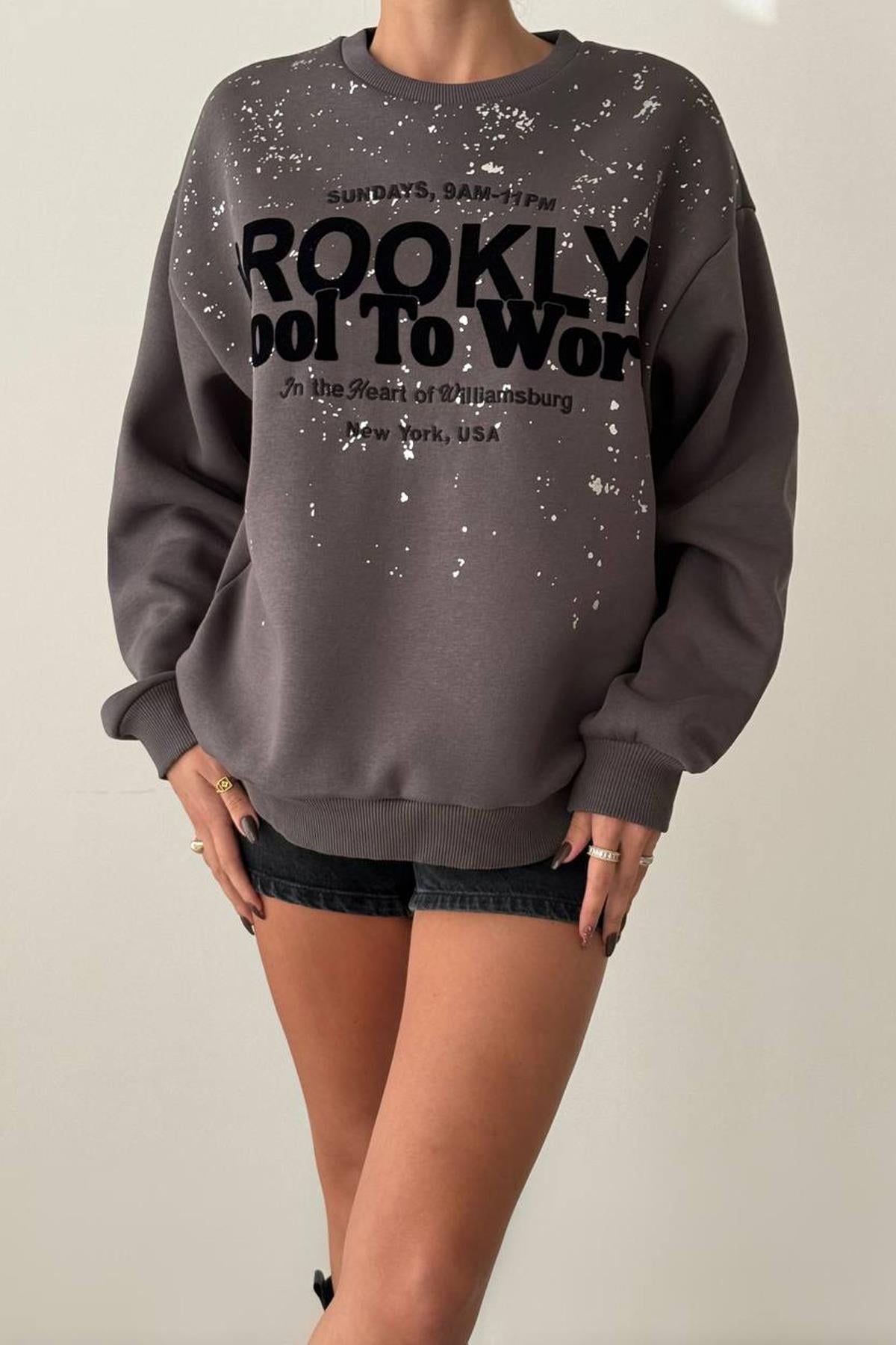 Oversize Brooklyn Sweat Gri - Marcoroni
