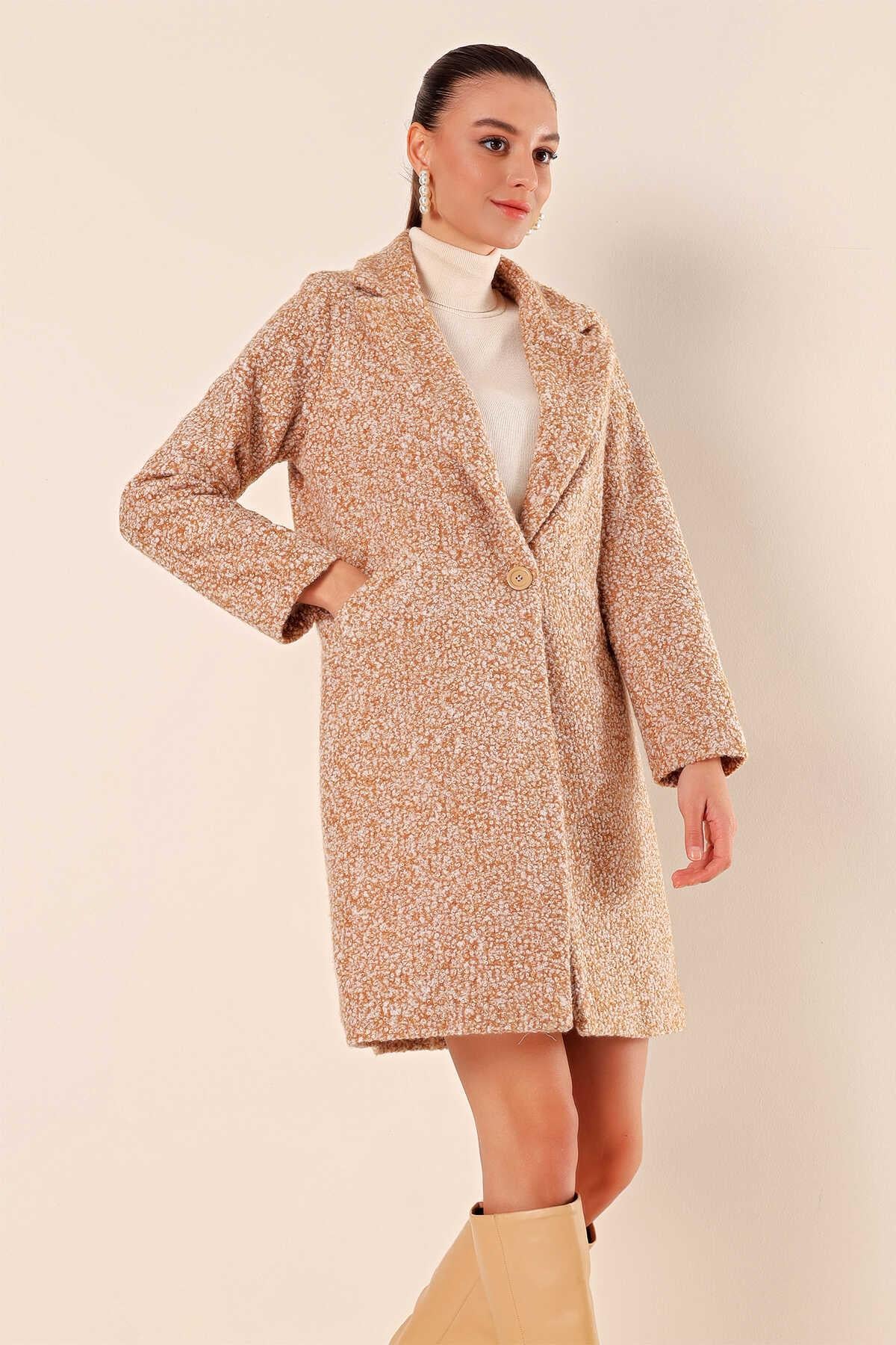Oversize Kaşe Kaban - Camel - Marcoroni